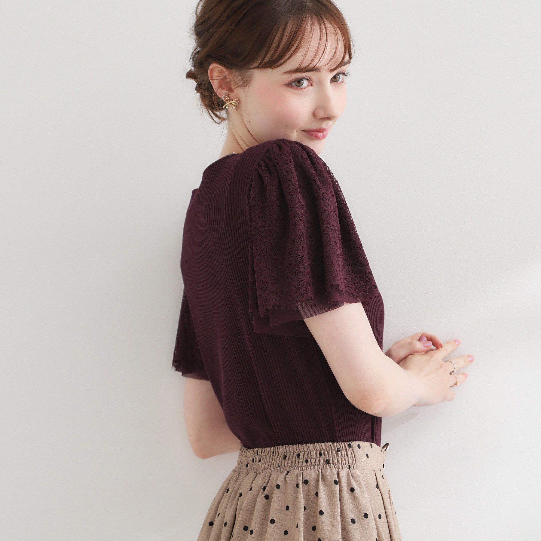Couture broach「【洗える】袖レース テレコトップス」|Tシャツ・カットソー|
