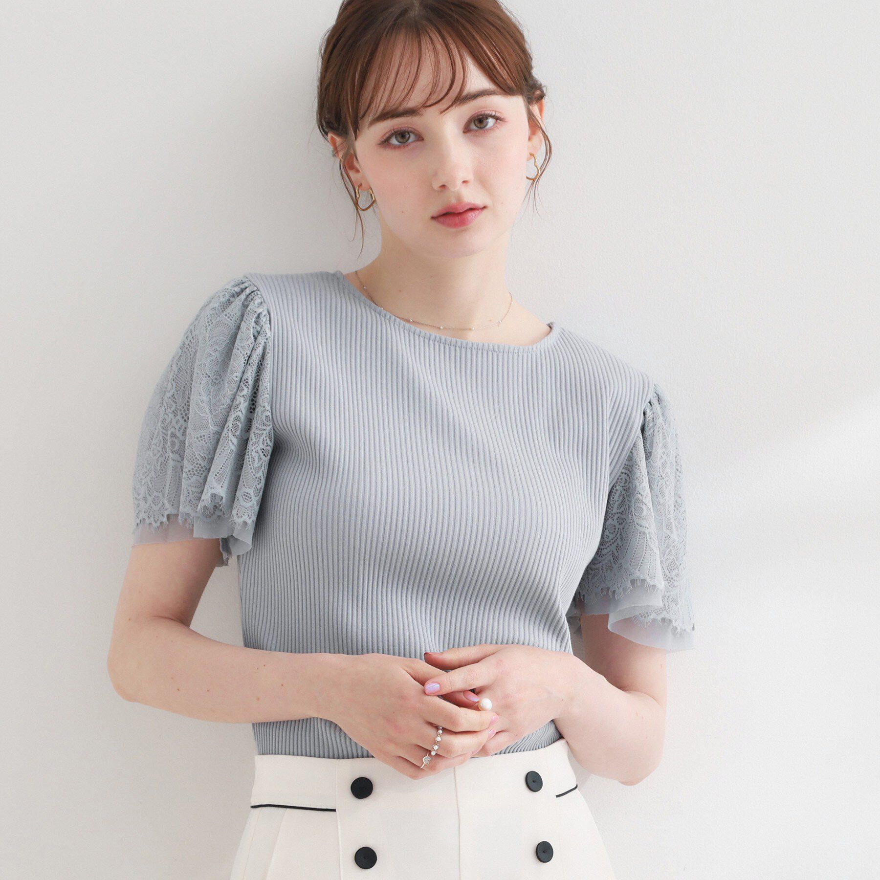 Couture broach「【洗える】袖レース テレコトップス」|Tシャツ・カットソー|