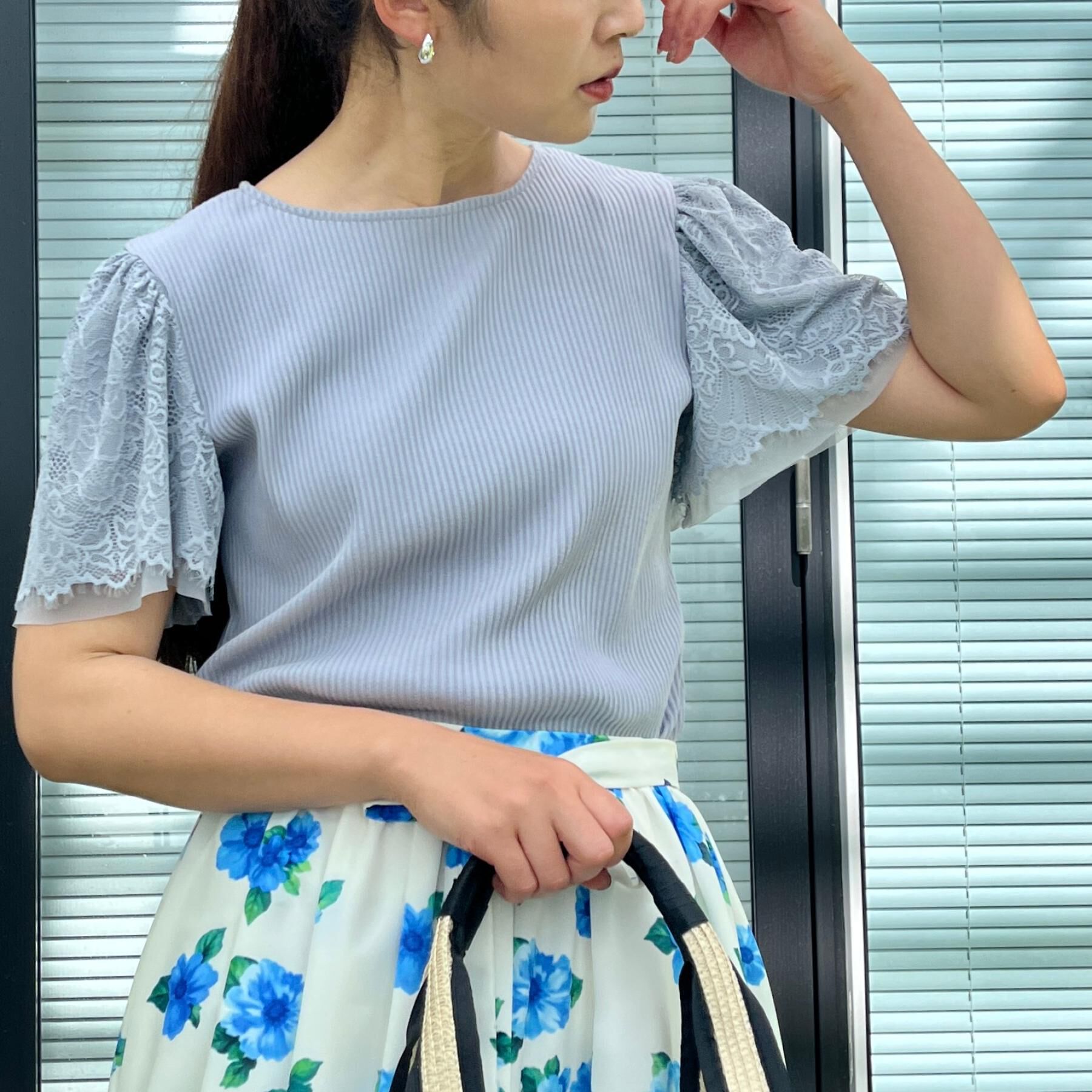Couture broach「【洗える】袖レース テレコトップス」|Tシャツ・カットソー|