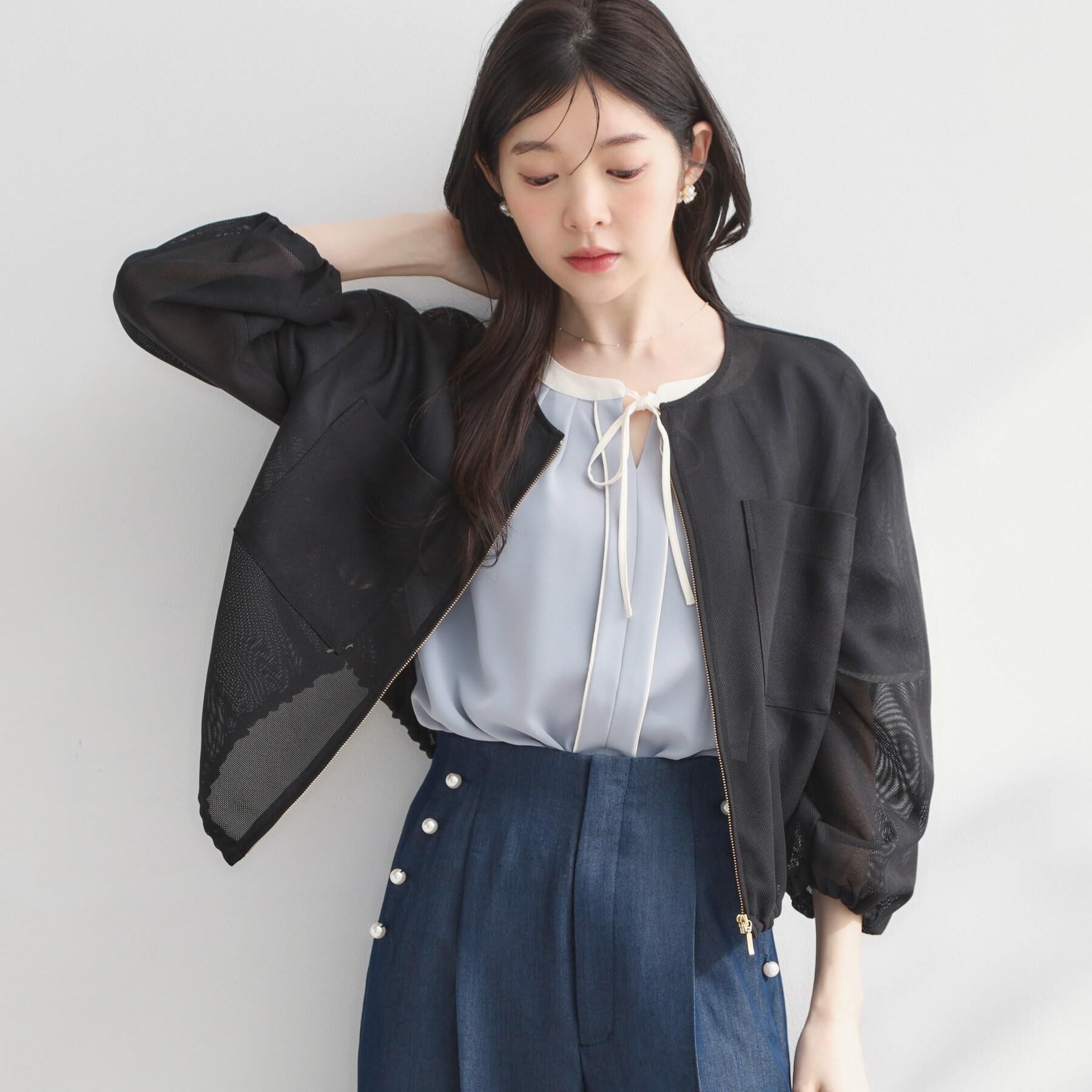 Couture broach「【洗濯機可】シアーメッシュ ブルゾン」|ブルゾン・スタジャン|