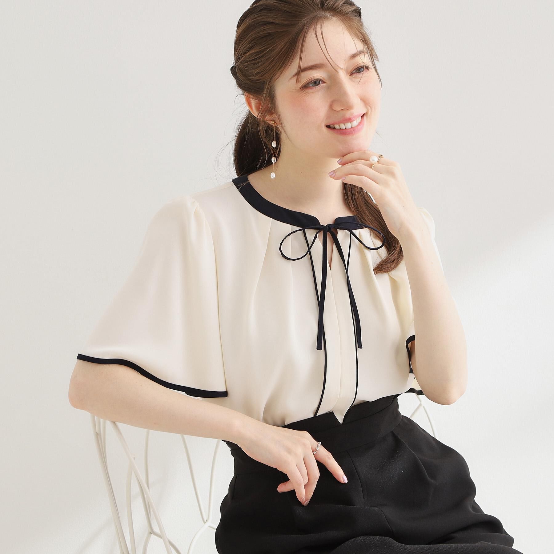 Couture broach「【洗濯機可】配色パイピング ブラウス」|シャツ・ブラウス|
