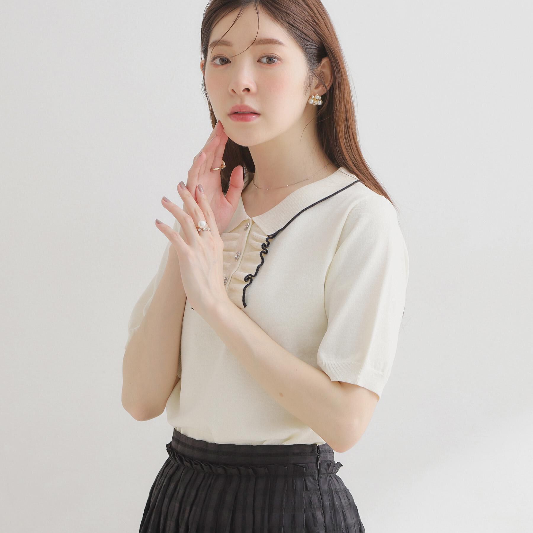 Couture broach「【洗える】フリル ポロ衿ニット」|ニット・セーター|