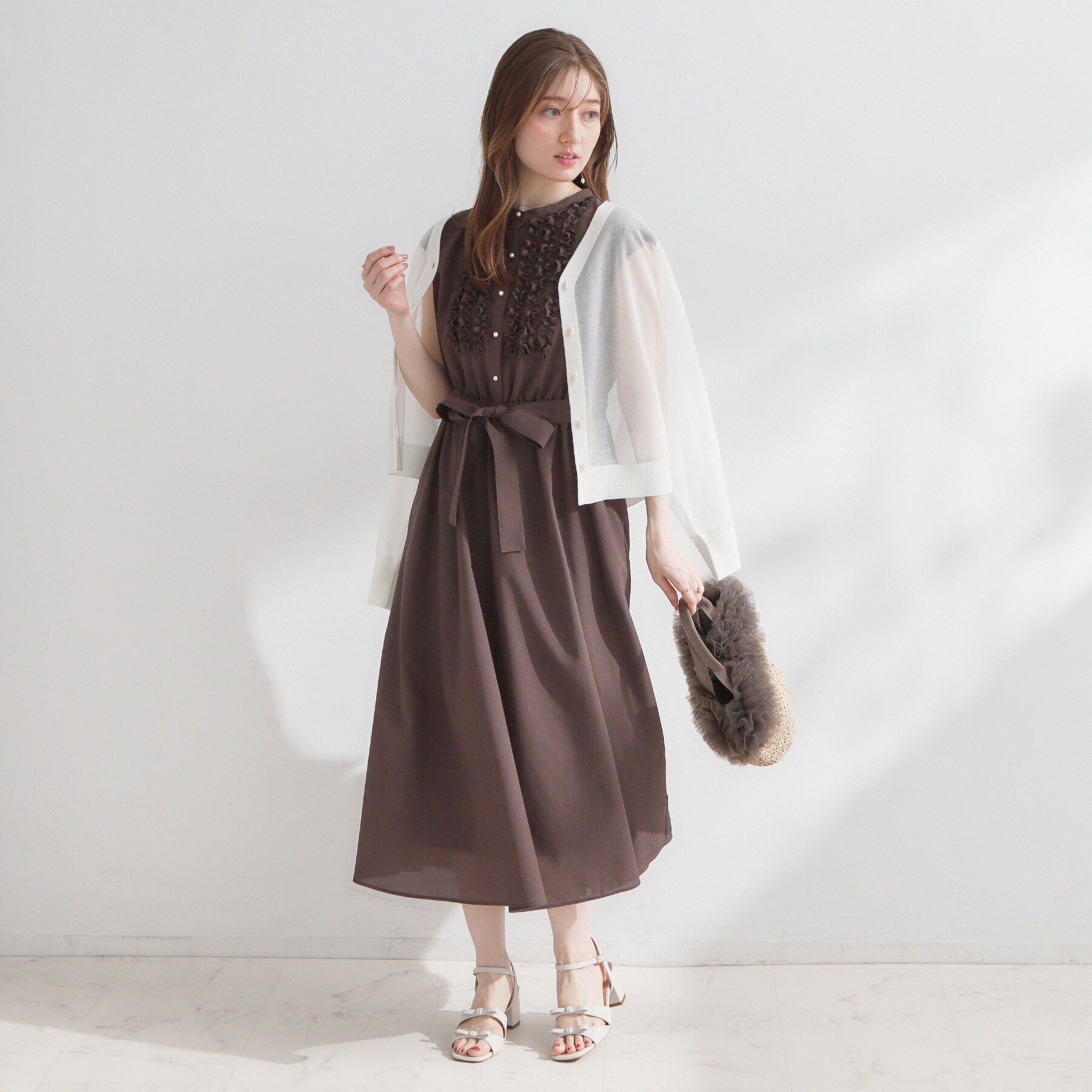 Couture broach「【洗える・パール調釦】愛されシアーカーディガン」|カーディガン|