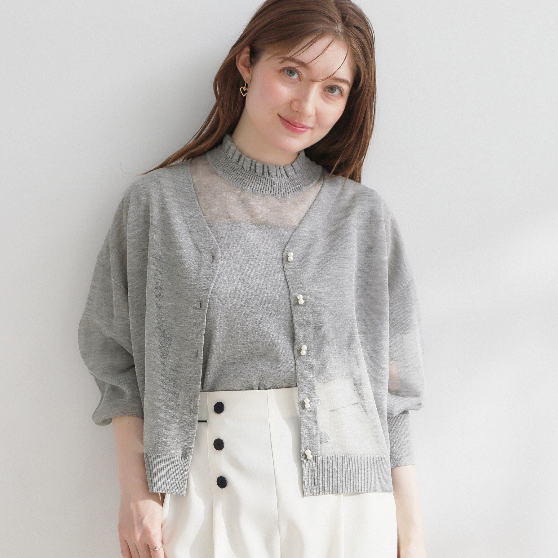 Couture broach「【洗える・パール調釦】愛されシアーカーディガン」|カーディガン|