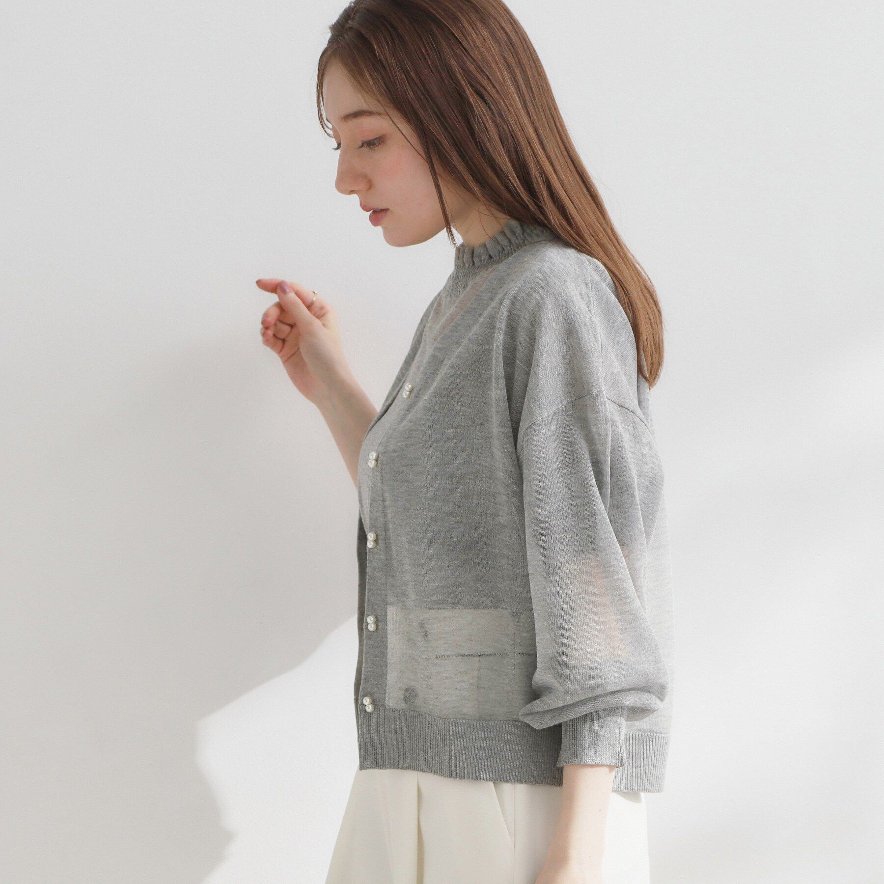Couture broach「【洗える・パール調釦】愛されシアーカーディガン」|カーディガン|