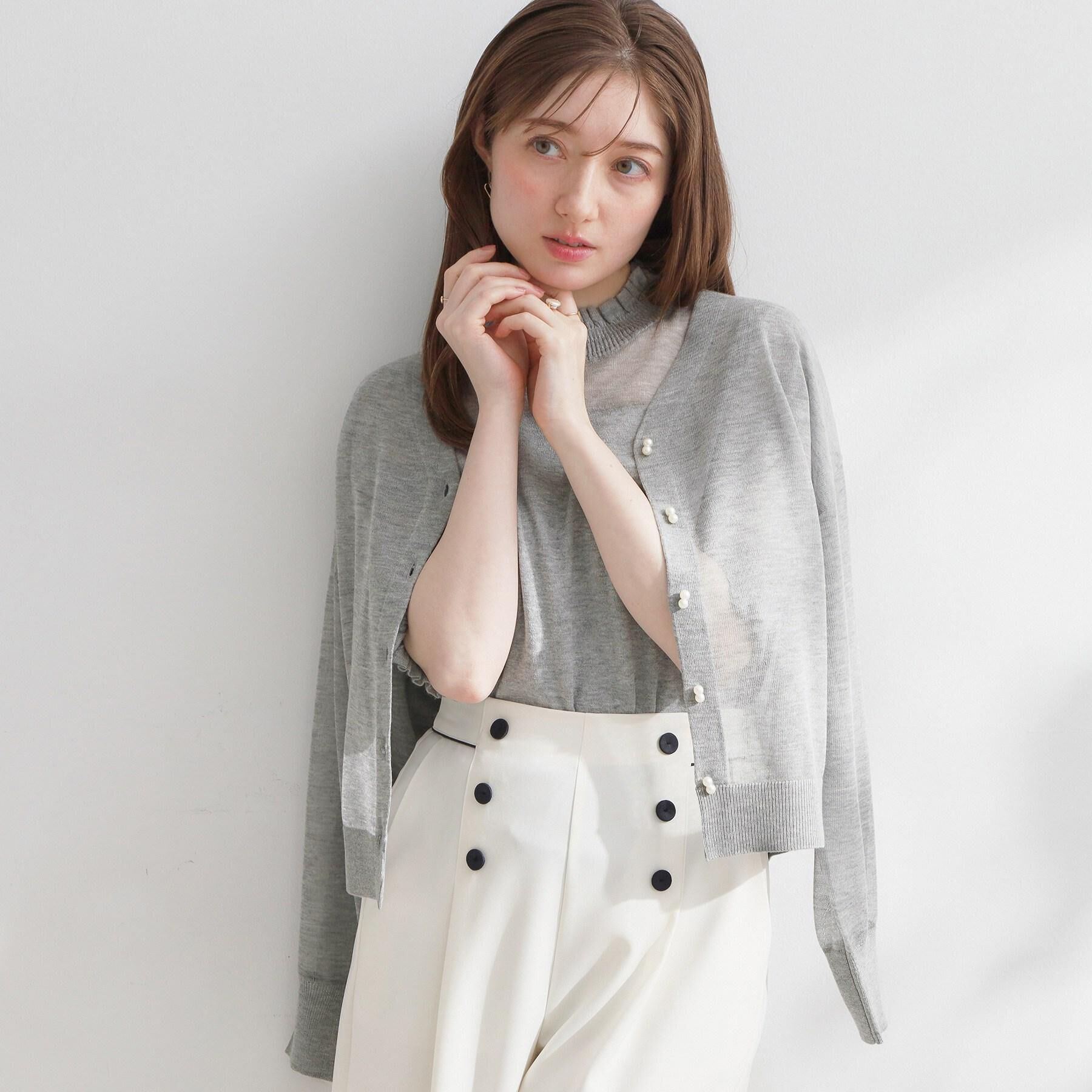 Couture broach「【洗える・パール調釦】愛されシアーカーディガン」|カーディガン|