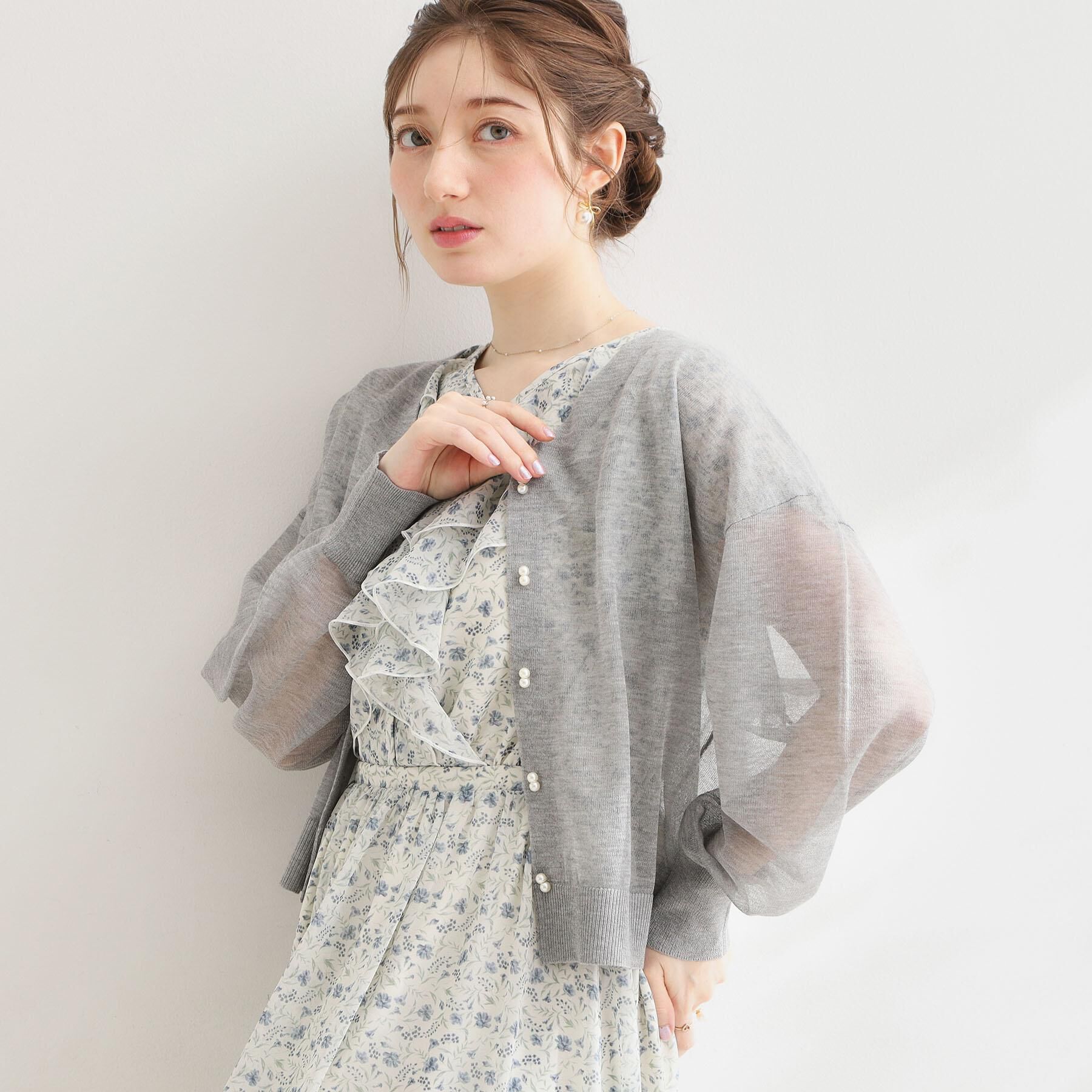 Couture broach「【洗える・パール調釦】愛されシアーカーディガン」|カーディガン|