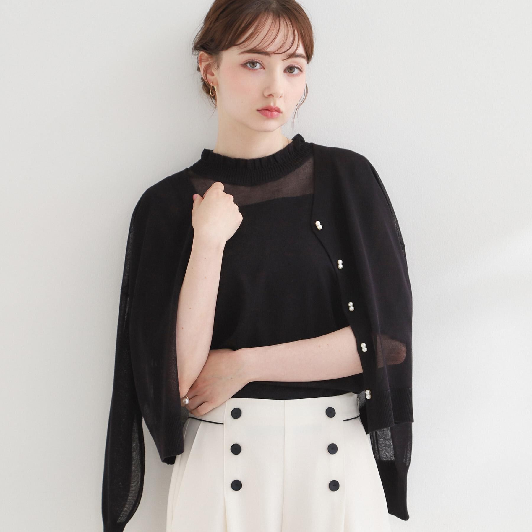 Couture broach「【洗える・パール調釦】愛されシアーカーディガン」|カーディガン|