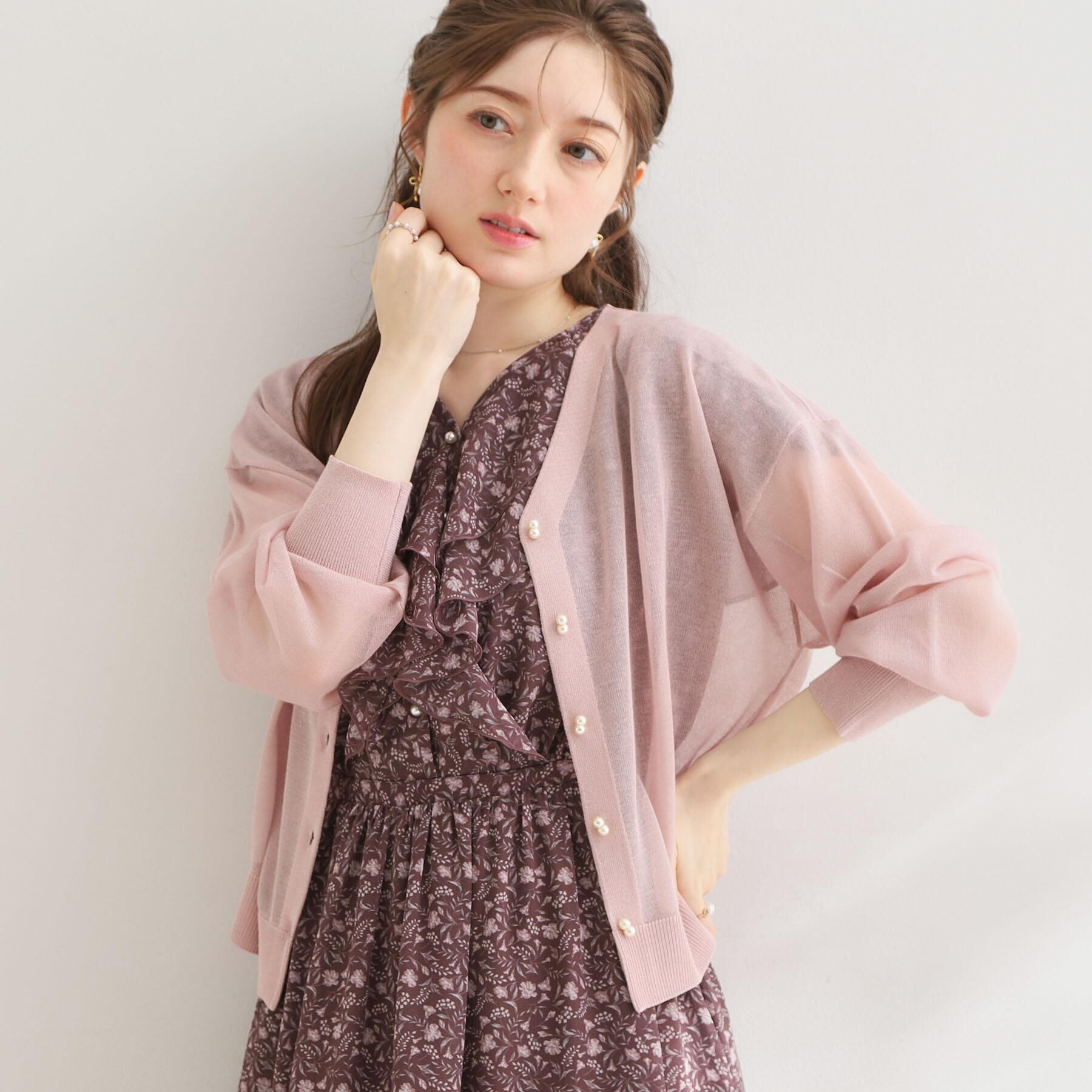Couture broach「【洗える・パール調釦】愛されシアーカーディガン」|カーディガン|