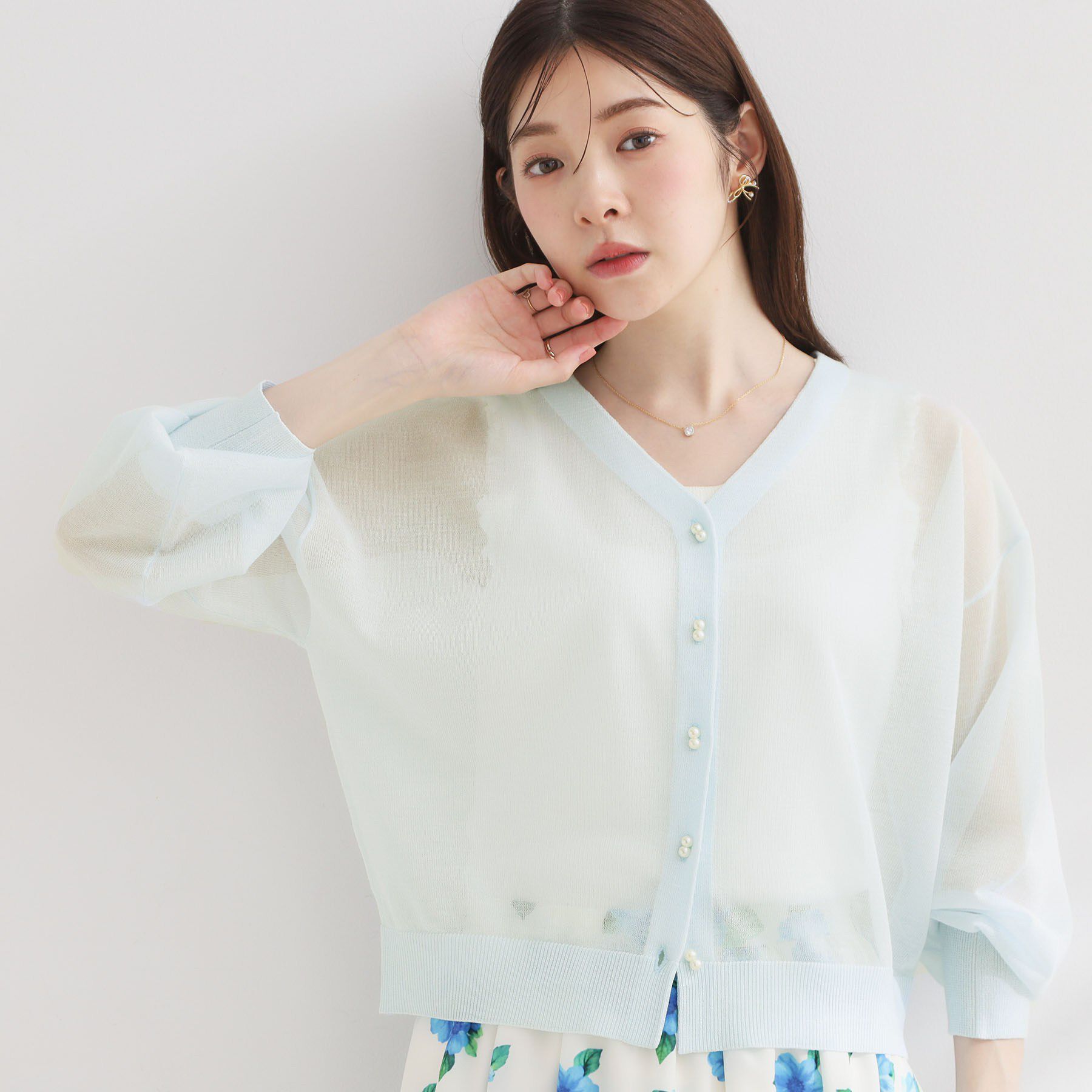 Couture broach「【洗える・パール調釦】愛されシアーカーディガン」|カーディガン|