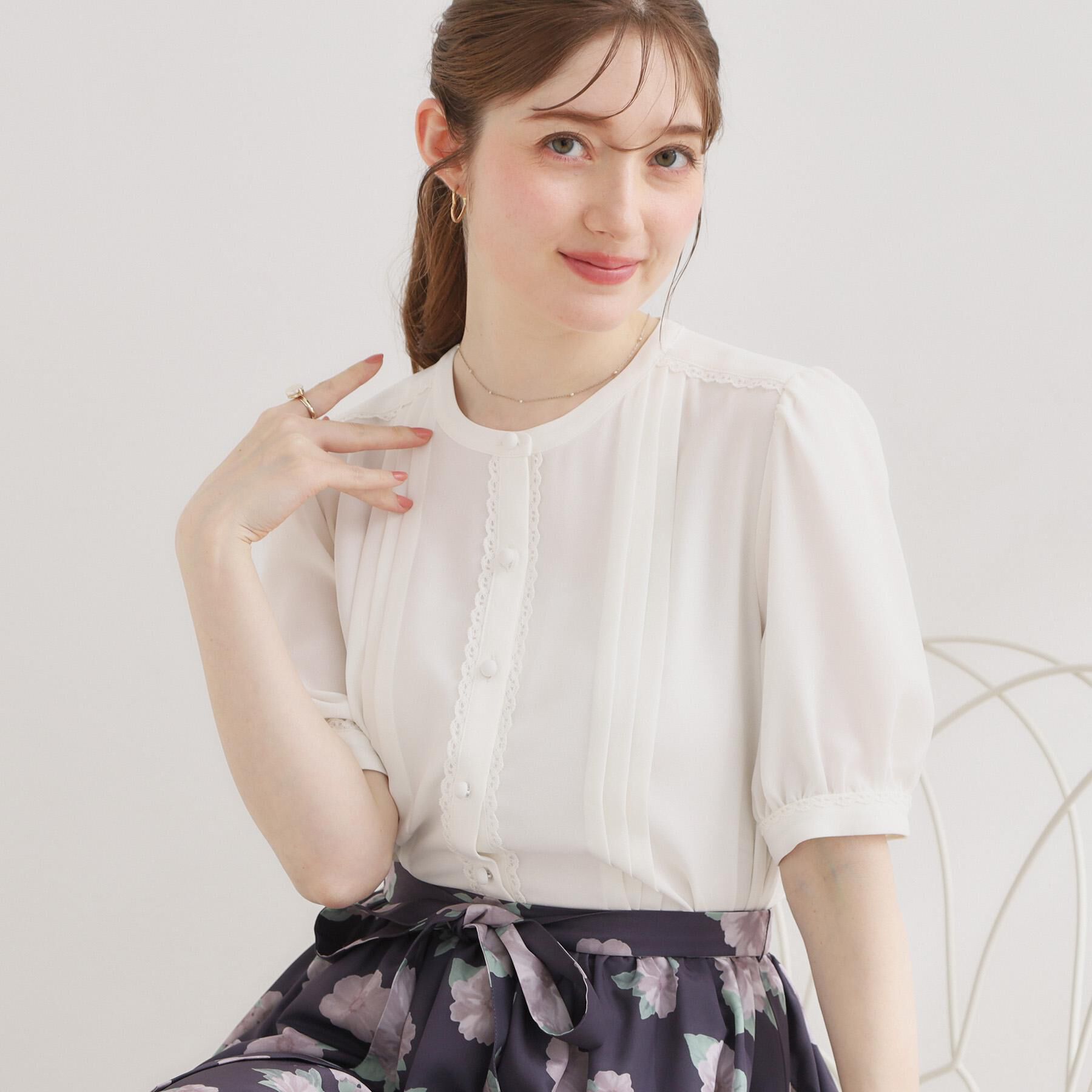 Couture broach「【洗える】ピンタック ブラウス」|シャツ・ブラウス|オフホワイト(003