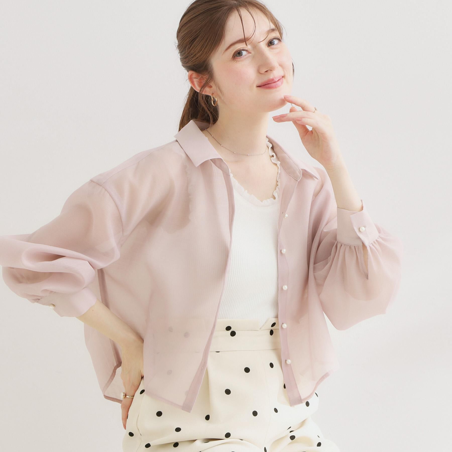 Couture broach「【洗える】ショート丈 シアーシャツ」|シャツ・ブラウス|ピンクベージュ(05