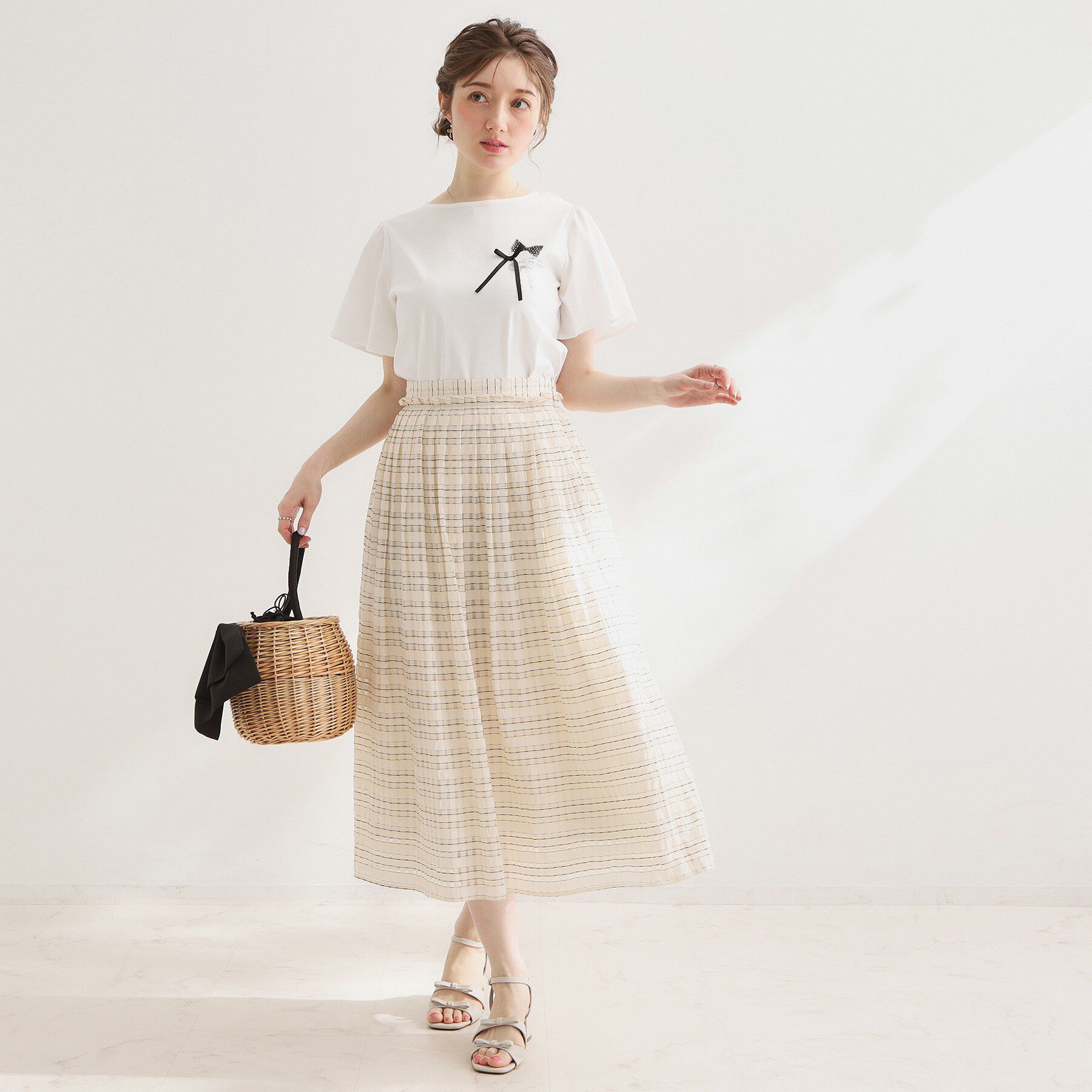 Couture broach「【接触冷感・UVカット・洗える】リボンプリントTシャツ」|Tシャツ・カットソー|