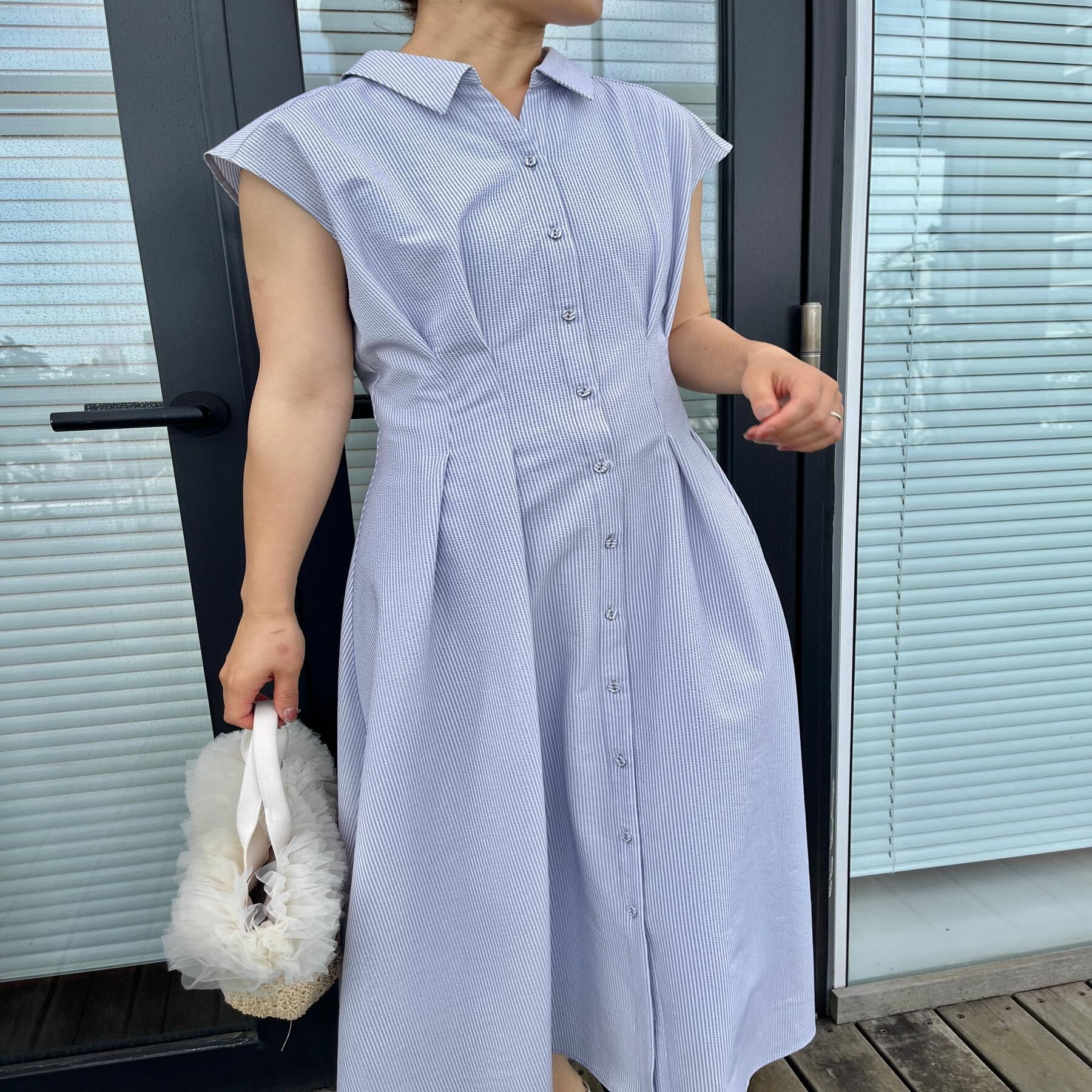 Couture broach「【洗える】サッカー シャツワンピース」|ワンピース|