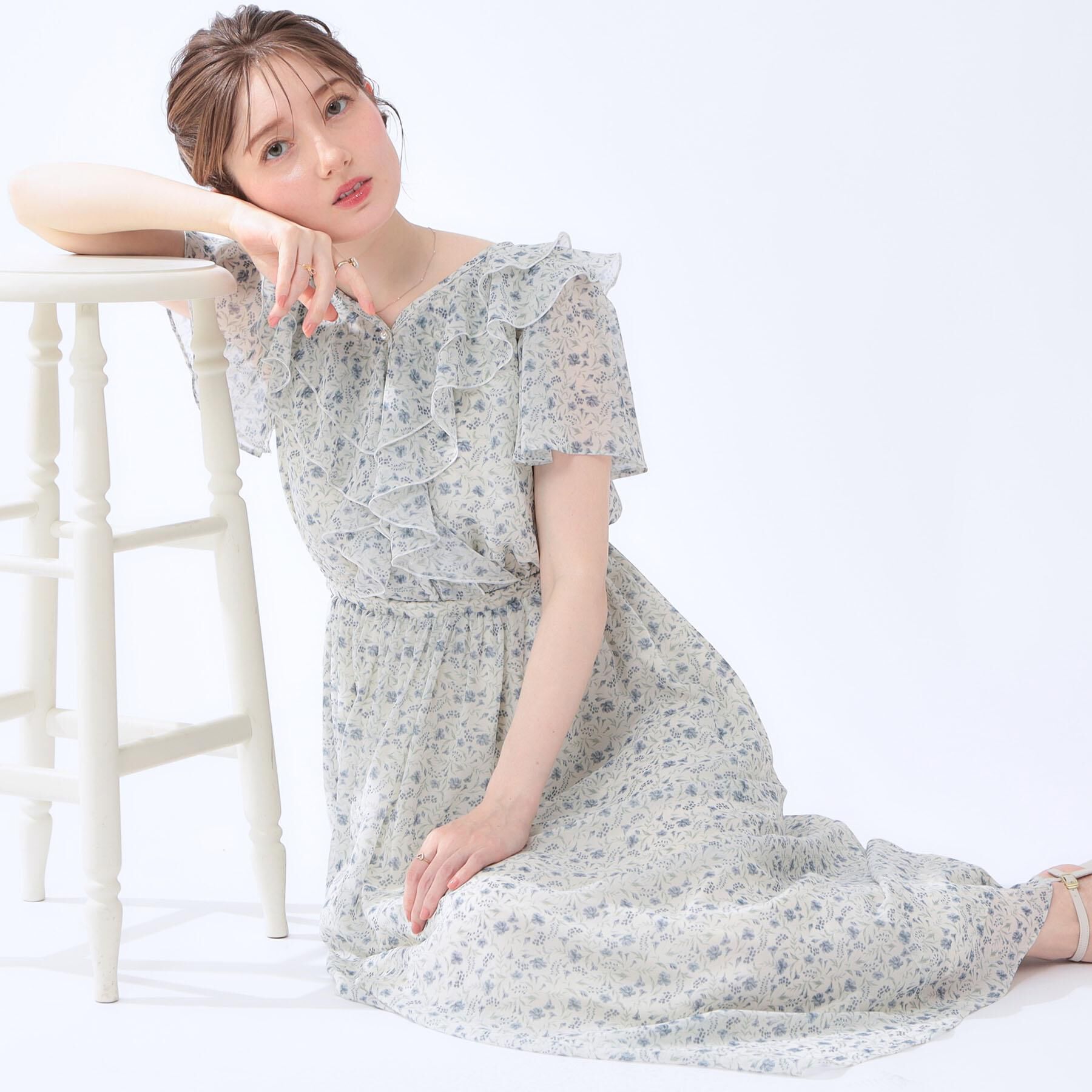Couture broach「【洗える】花柄 フリル ワンピース」|ワンピース|