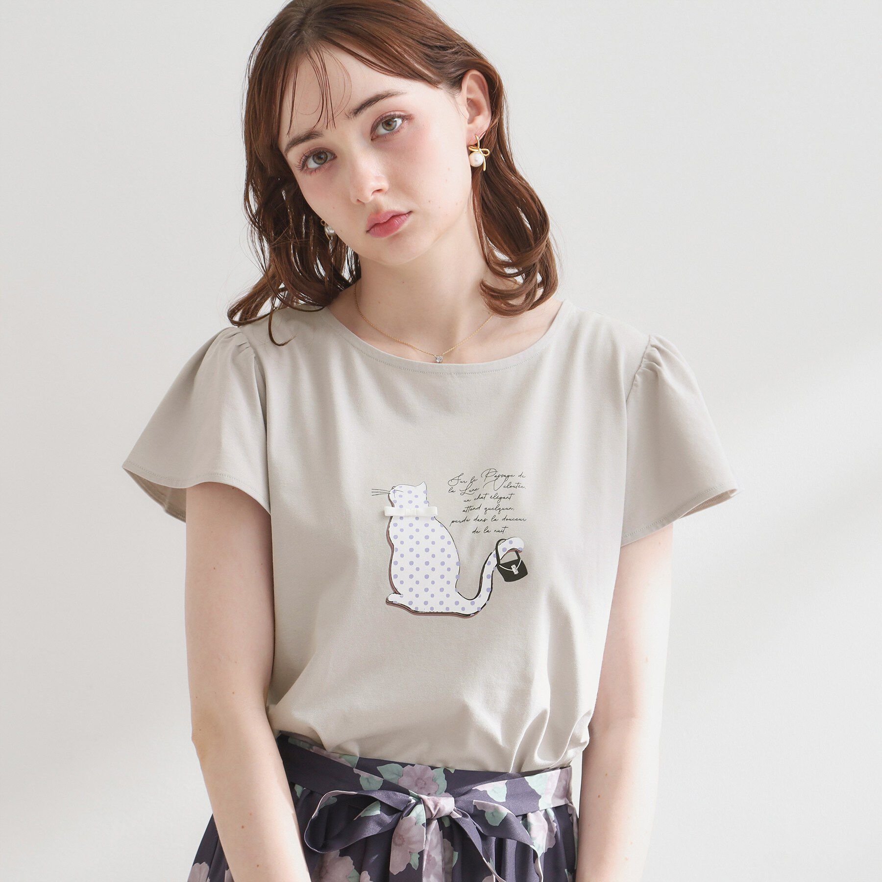 Couture broach「【接触冷感・UVカット・洗える】CATプリントTシャツ」|Tシャツ・カットソー|