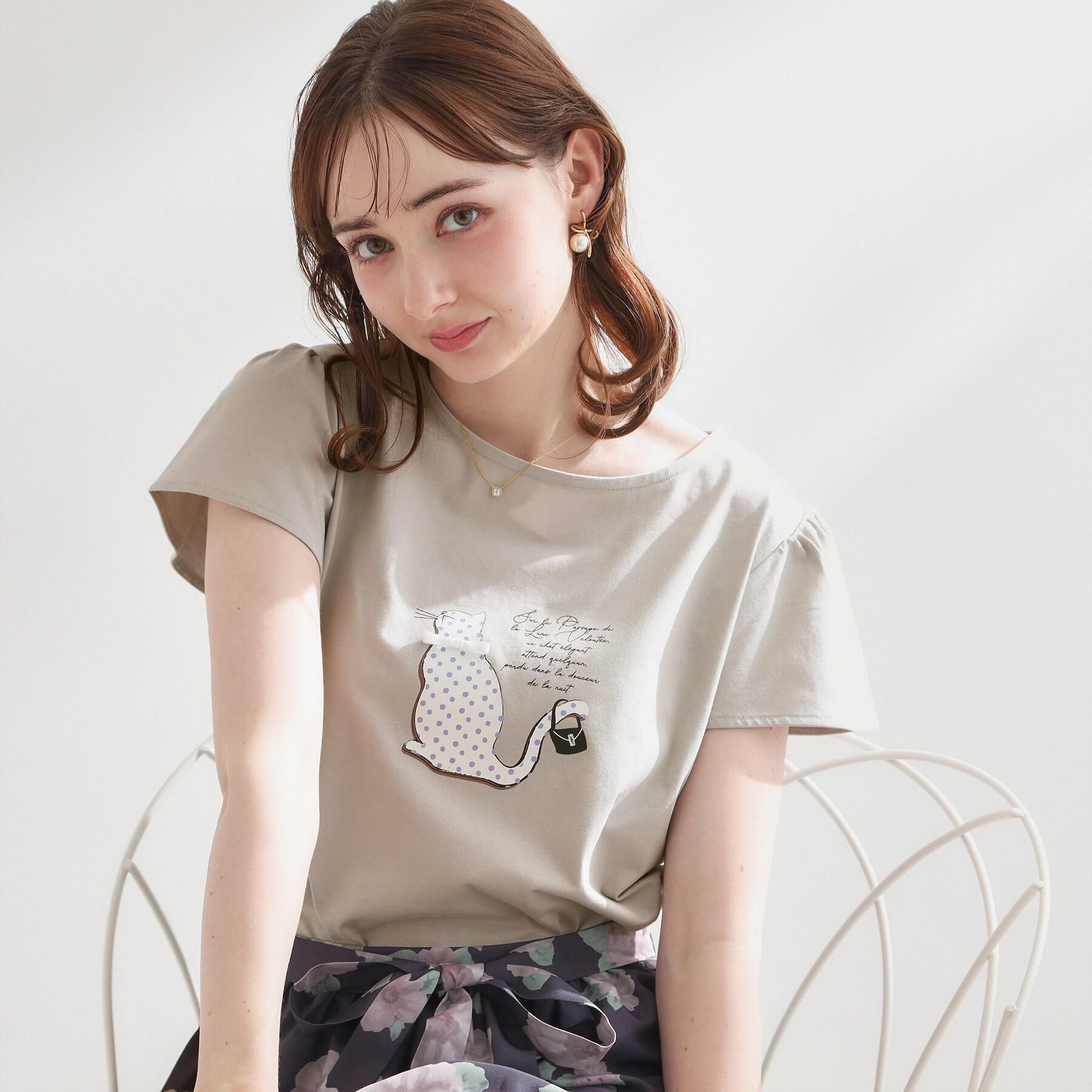 Couture broach「【接触冷感・UVカット・洗える】CATプリントTシャツ」|Tシャツ・カットソー|