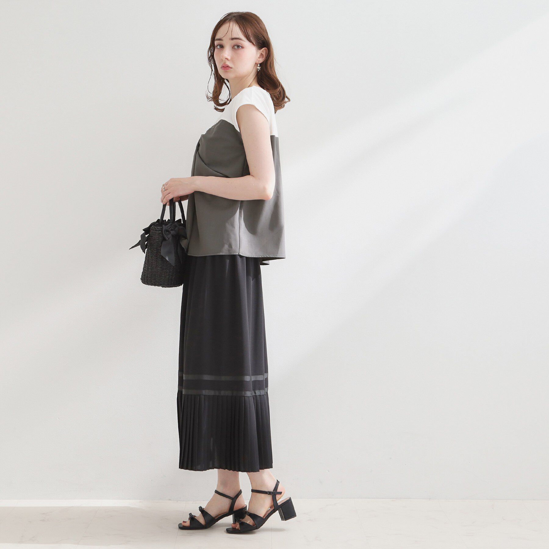 Couture broach「【接触冷感・UVカット・洗える】リボンベア ドッキングトップス」|Tシャツ・カットソー|