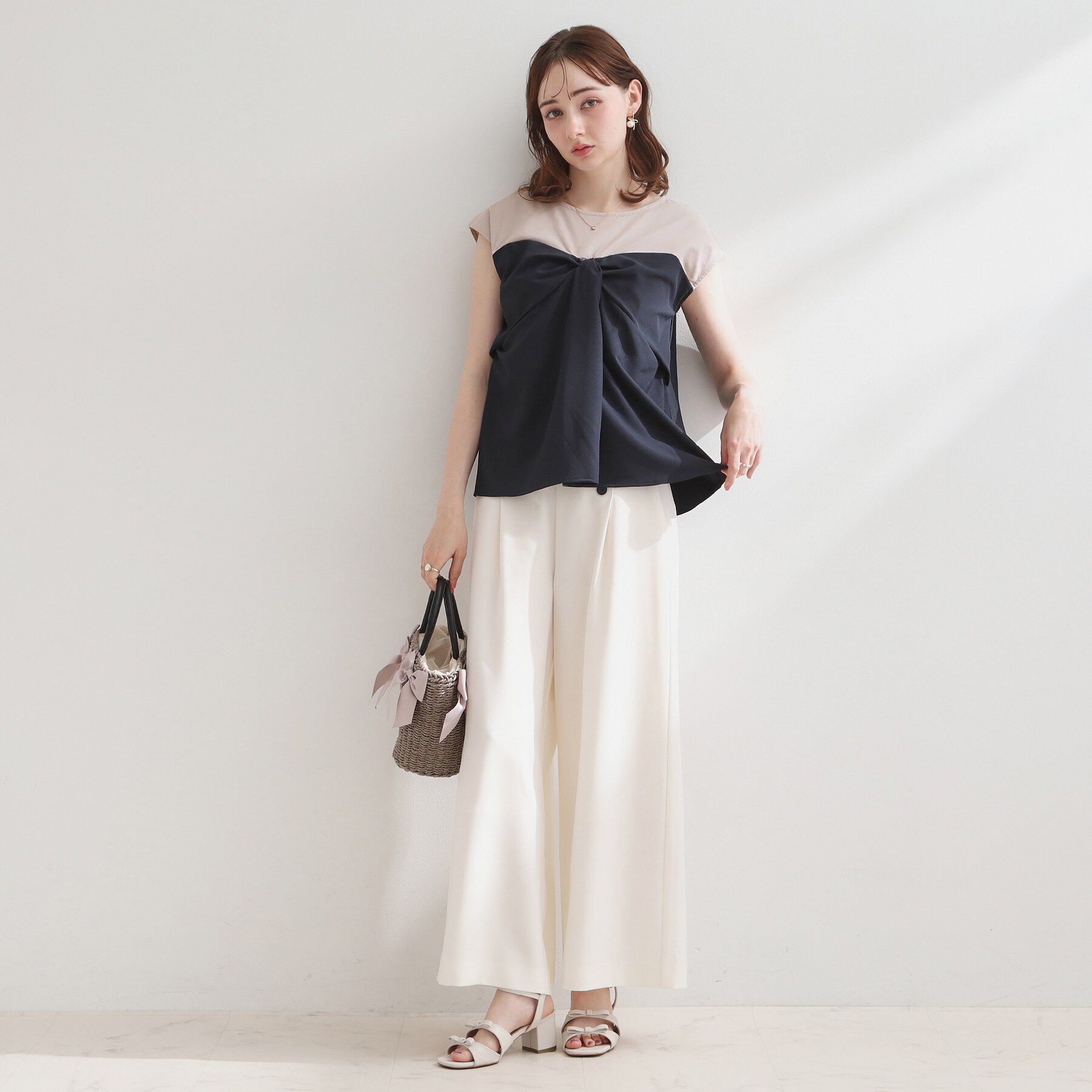 Couture broach「【接触冷感・UVカット・洗える】リボンベア ドッキングトップス」|Tシャツ・カットソー|