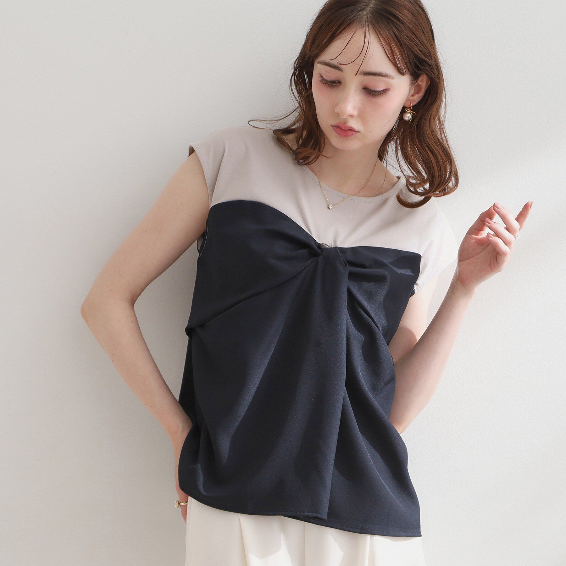 Couture broach「【接触冷感・UVカット・洗える】リボンベア ドッキングトップス」|Tシャツ・カットソー|
