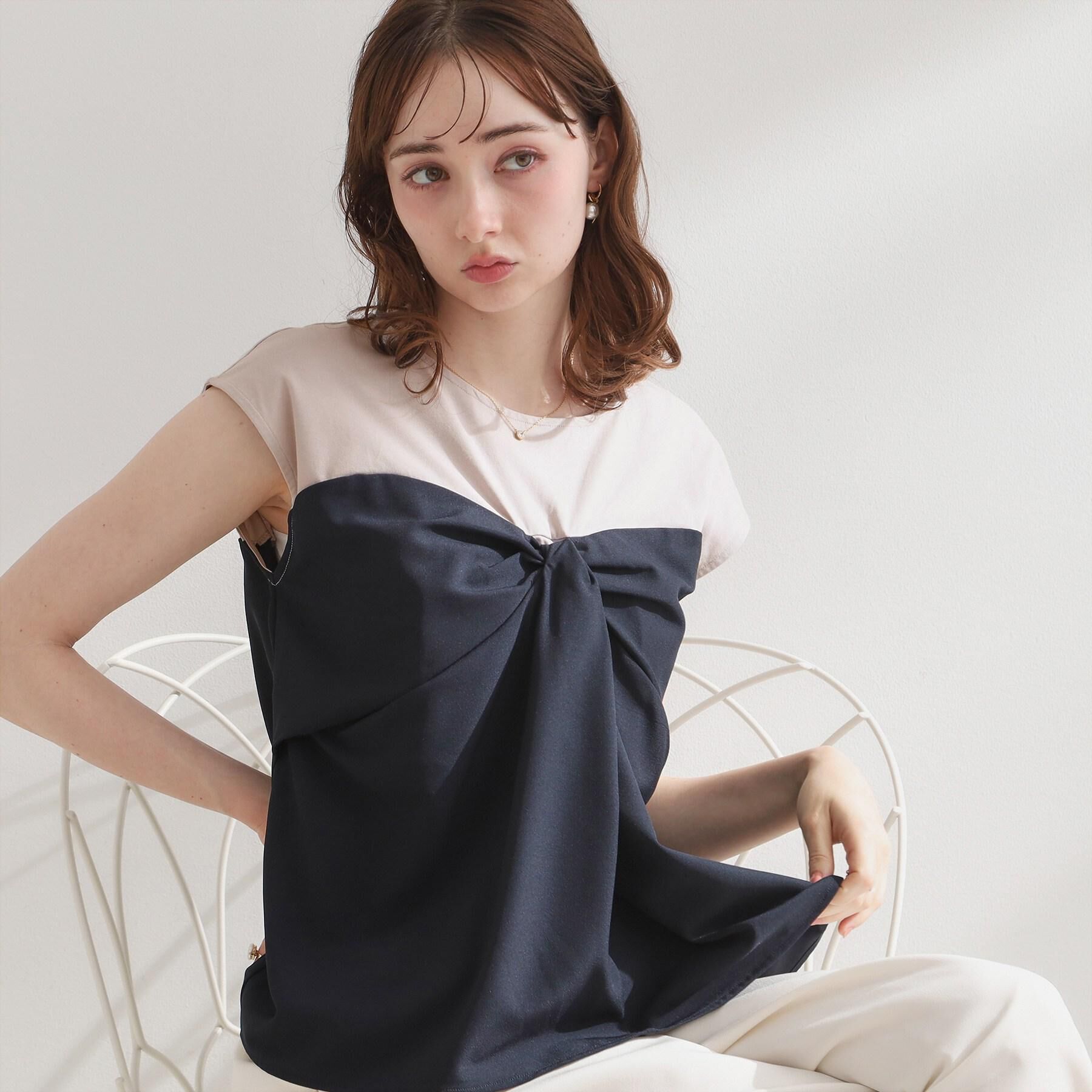 Couture broach「【接触冷感・UVカット・洗える】リボンベア ドッキングトップス」|Tシャツ・カットソー|