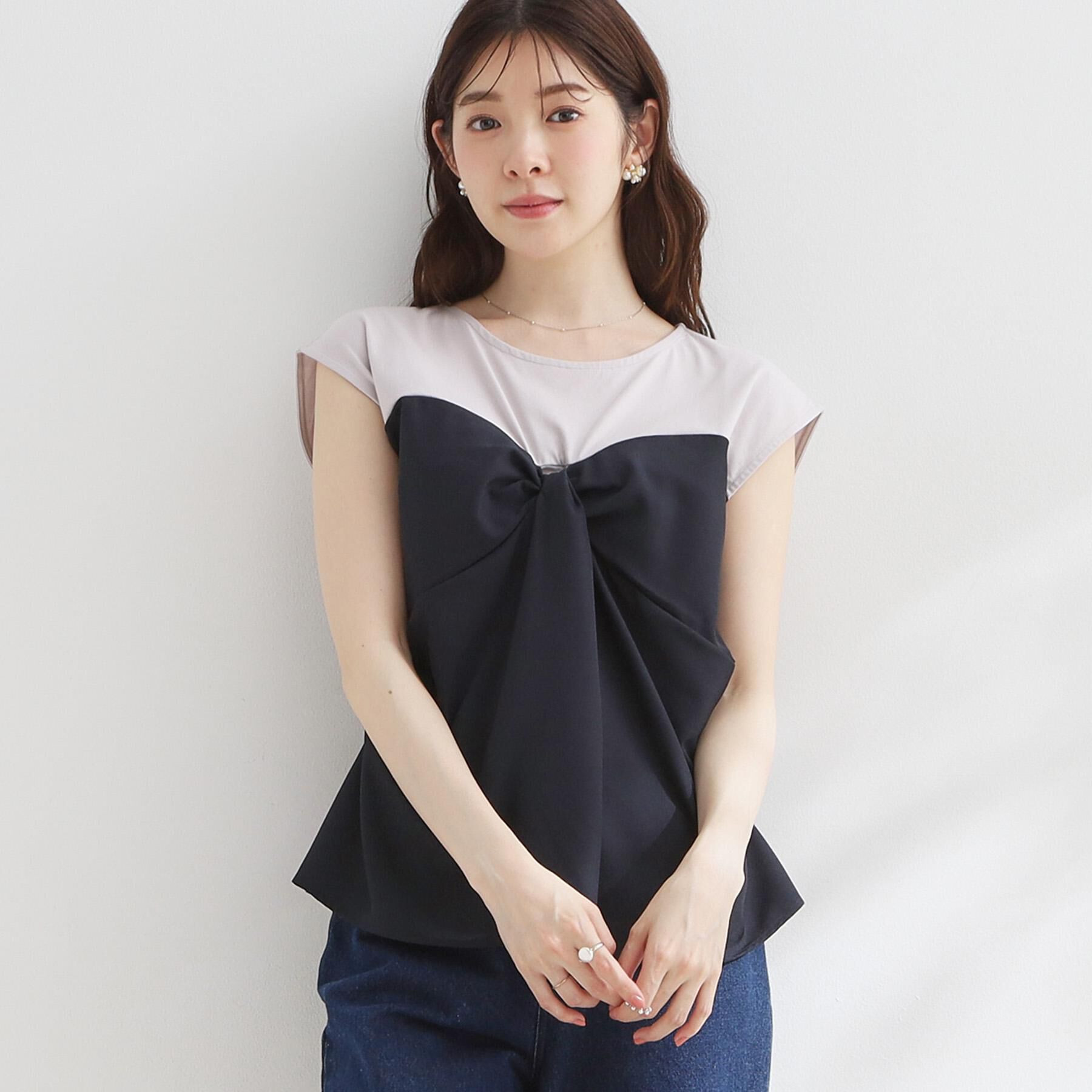 Couture broach「【接触冷感・UVカット・洗える】リボンベア ドッキングトップス」|Tシャツ・カットソー|