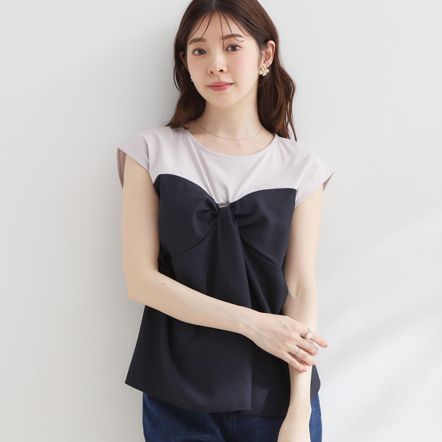 Couture broach「【接触冷感・UVカット・洗える】リボンベア ドッキングトップス」|Tシャツ・カットソー|ネイビー(594)