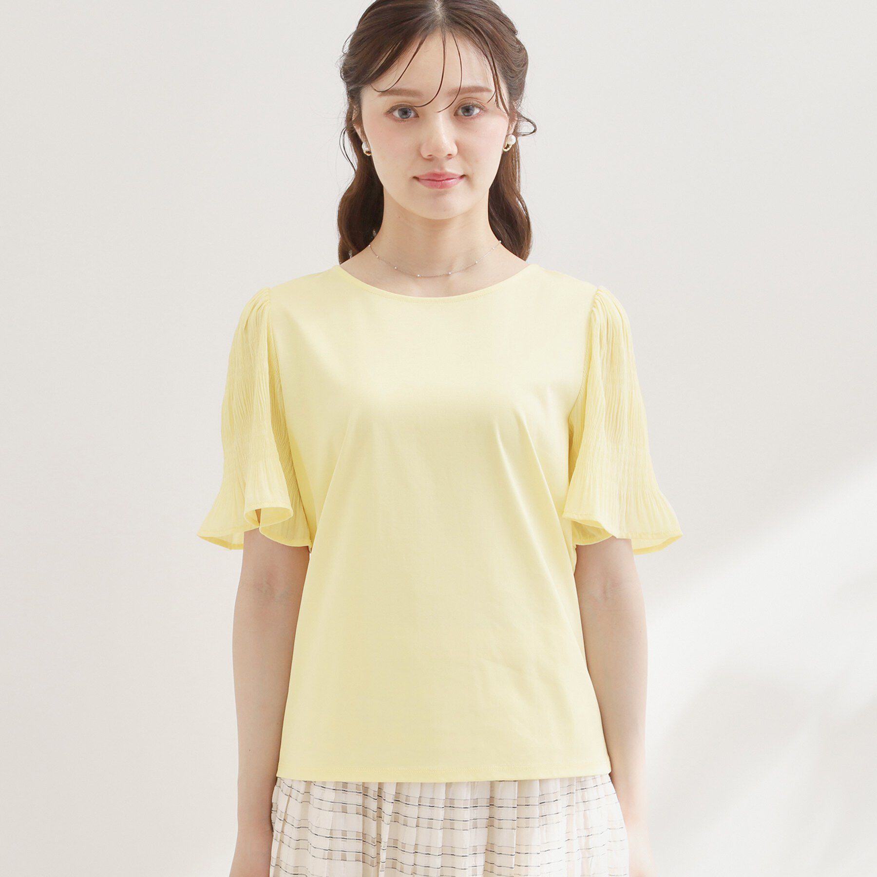 Couture broach「【接触冷感・UVカット・洗える】マジョリカプリーツ スリーブ トップス」|Tシャツ・カットソー|