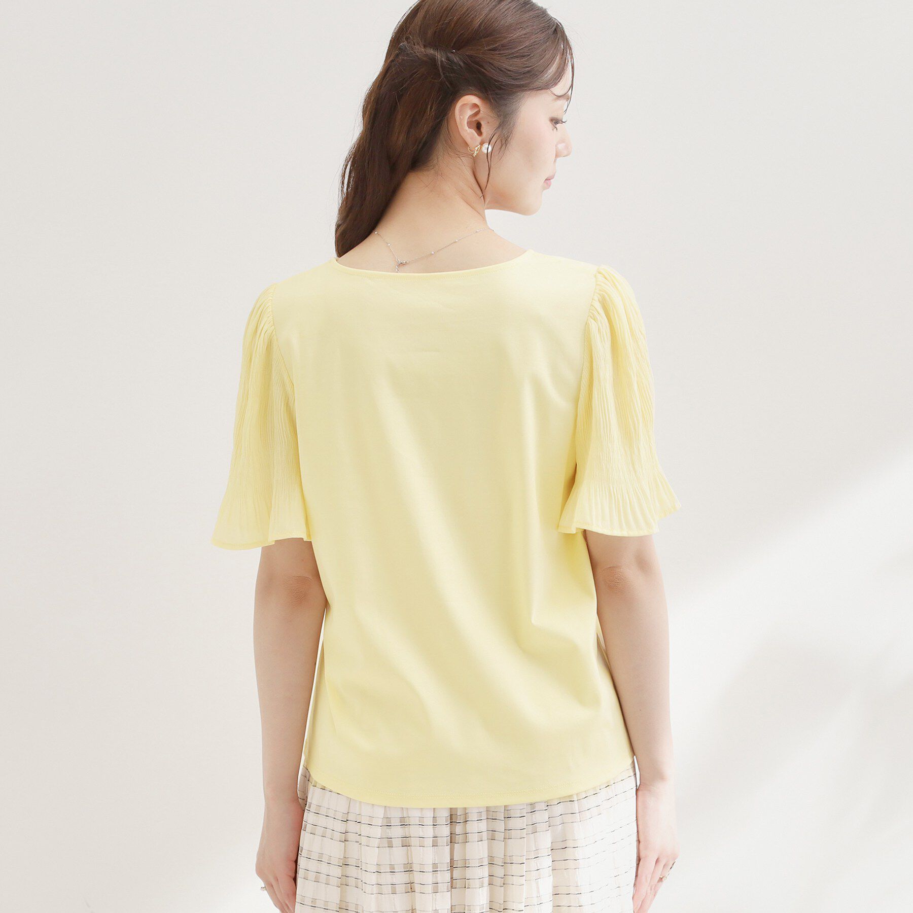 Couture broach「【接触冷感・UVカット・洗える】マジョリカプリーツ スリーブ トップス」|Tシャツ・カットソー|