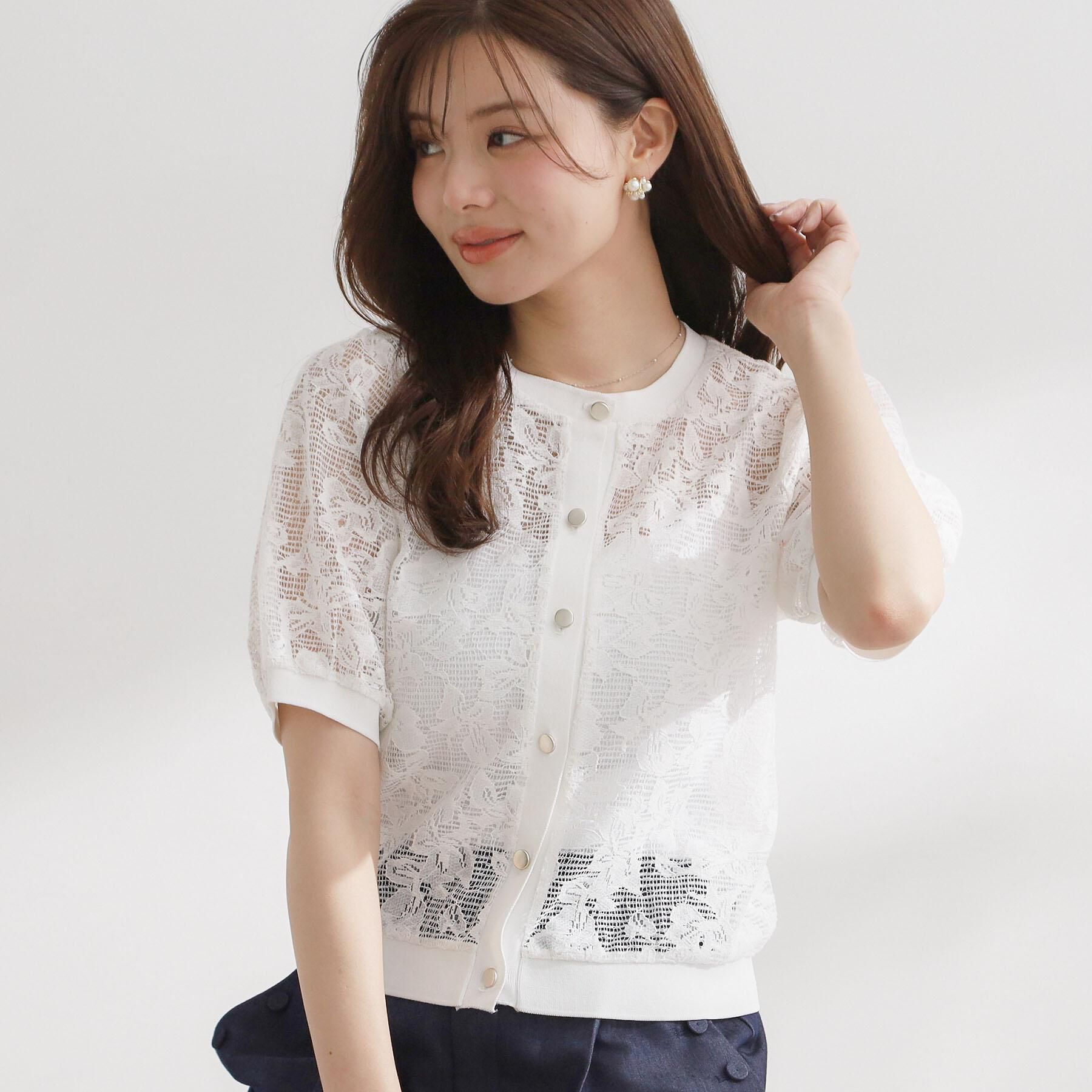 Couture broach「【洗える】フラワーレース カーディガン」|カーディガン|