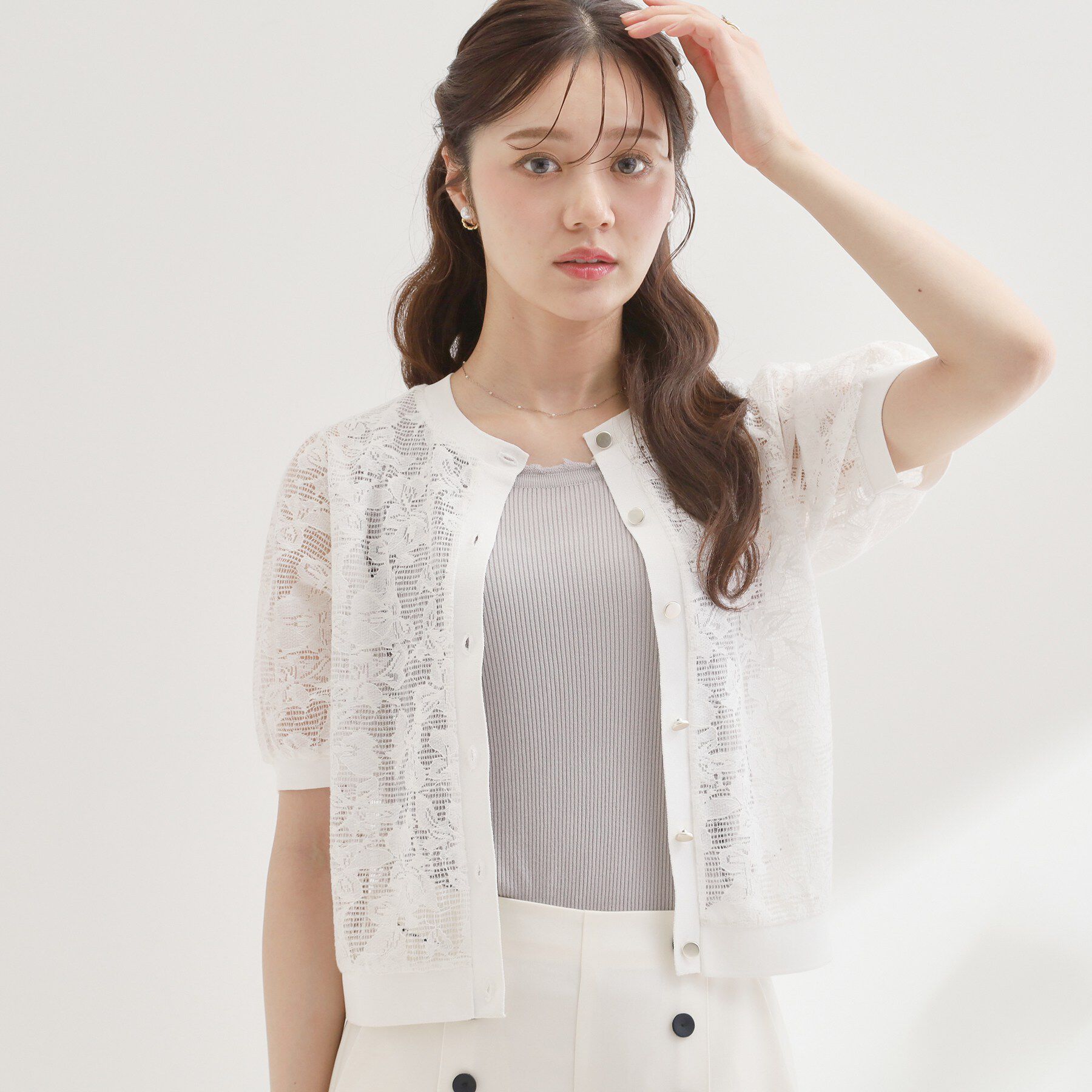 Couture broach「【洗える】フラワーレース カーディガン」|カーディガン|