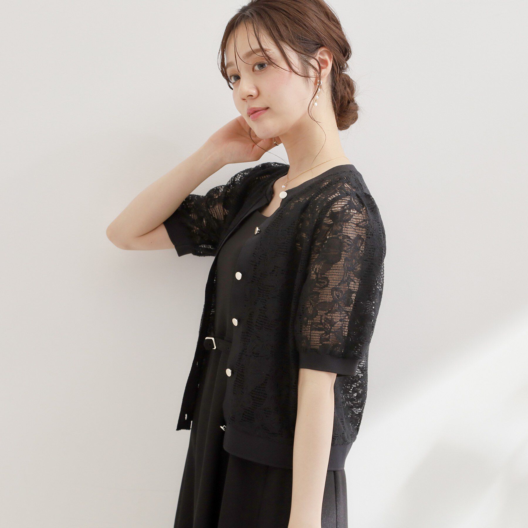 Couture broach「【洗える】フラワーレース カーディガン」|カーディガン|