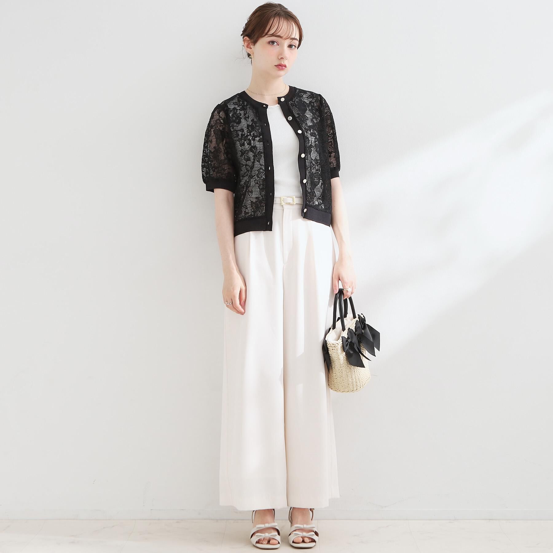 Couture broach「【洗える】フラワーレース カーディガン」|カーディガン|