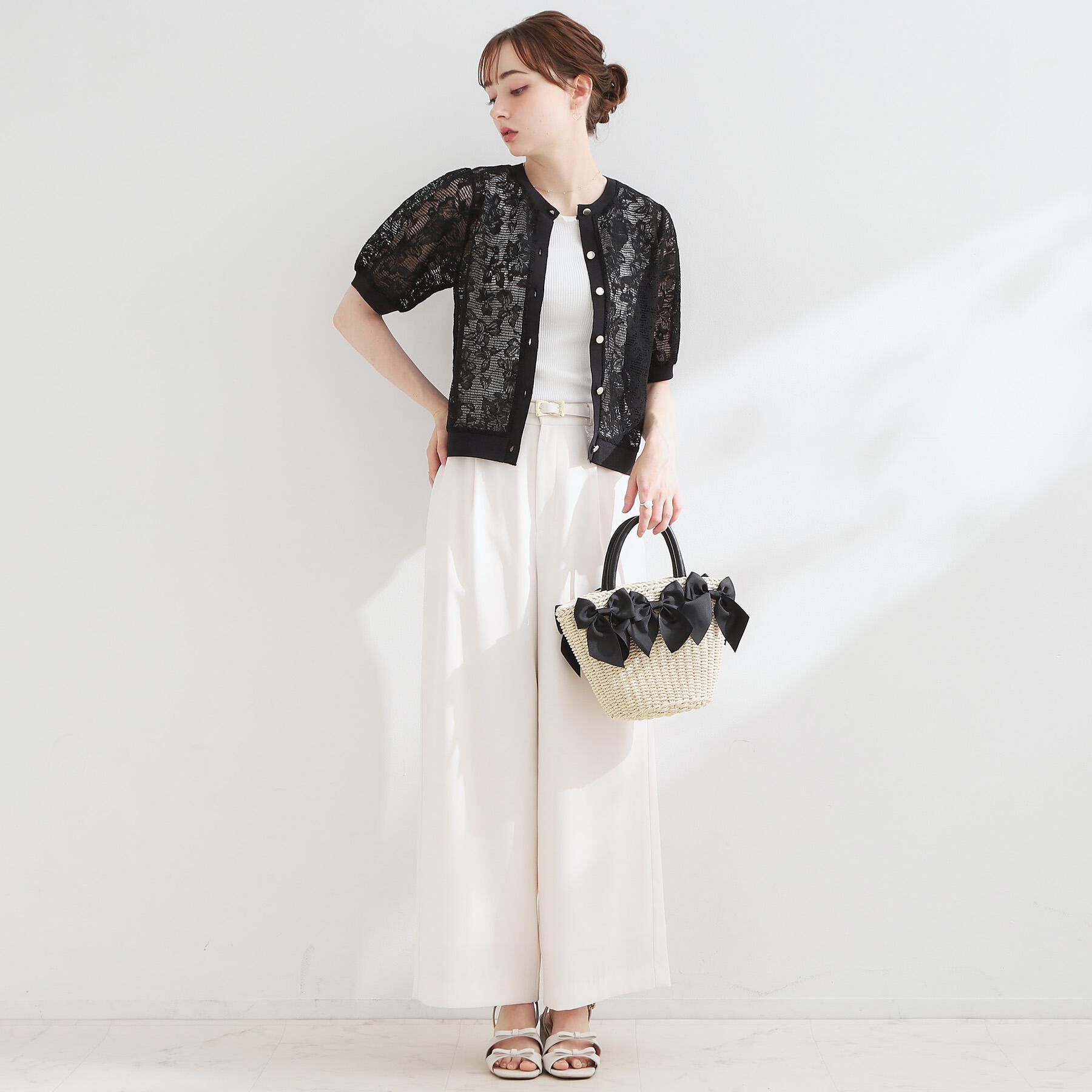 Couture broach「【洗える】フラワーレース カーディガン」|カーディガン|