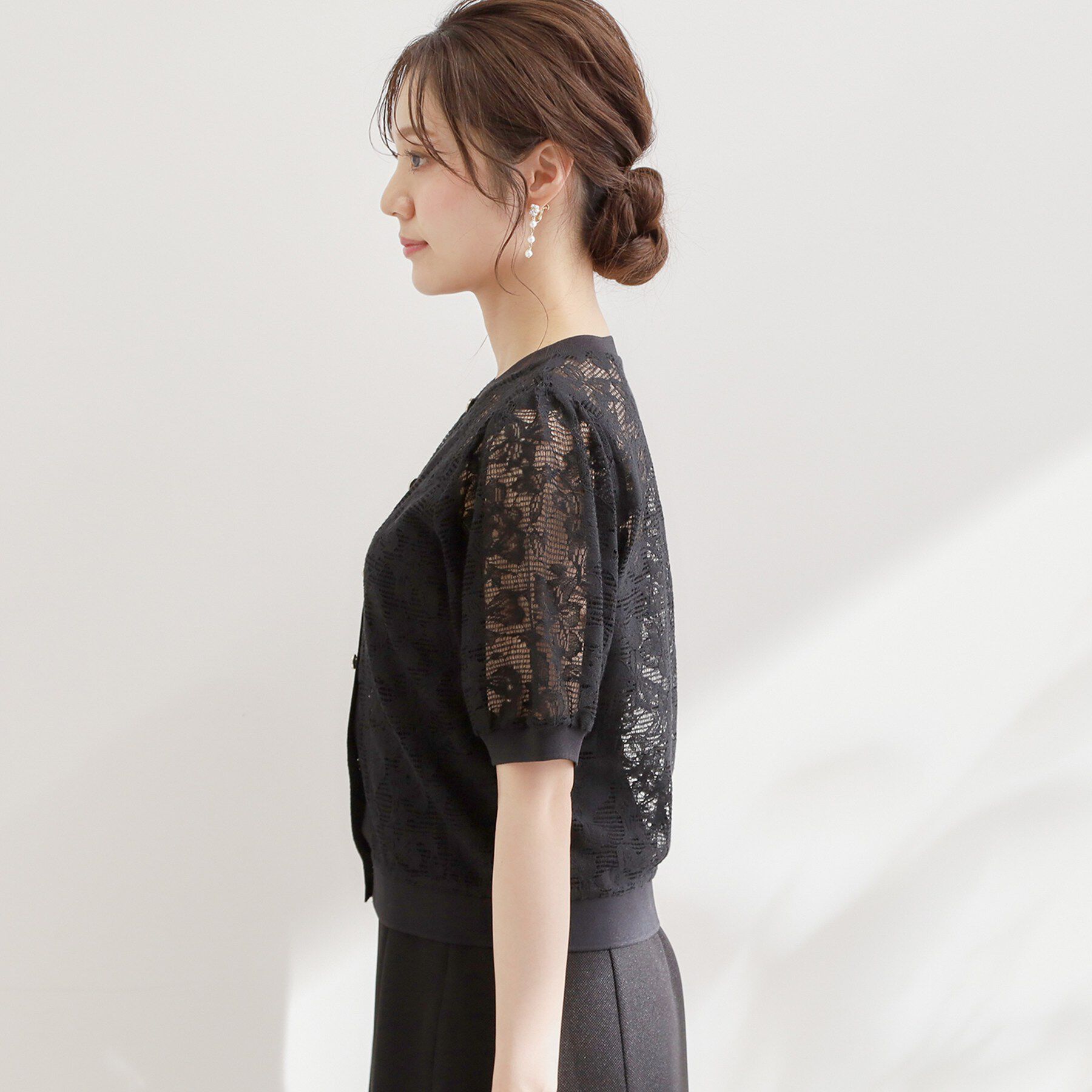 Couture broach「【洗える】フラワーレース カーディガン」|カーディガン|