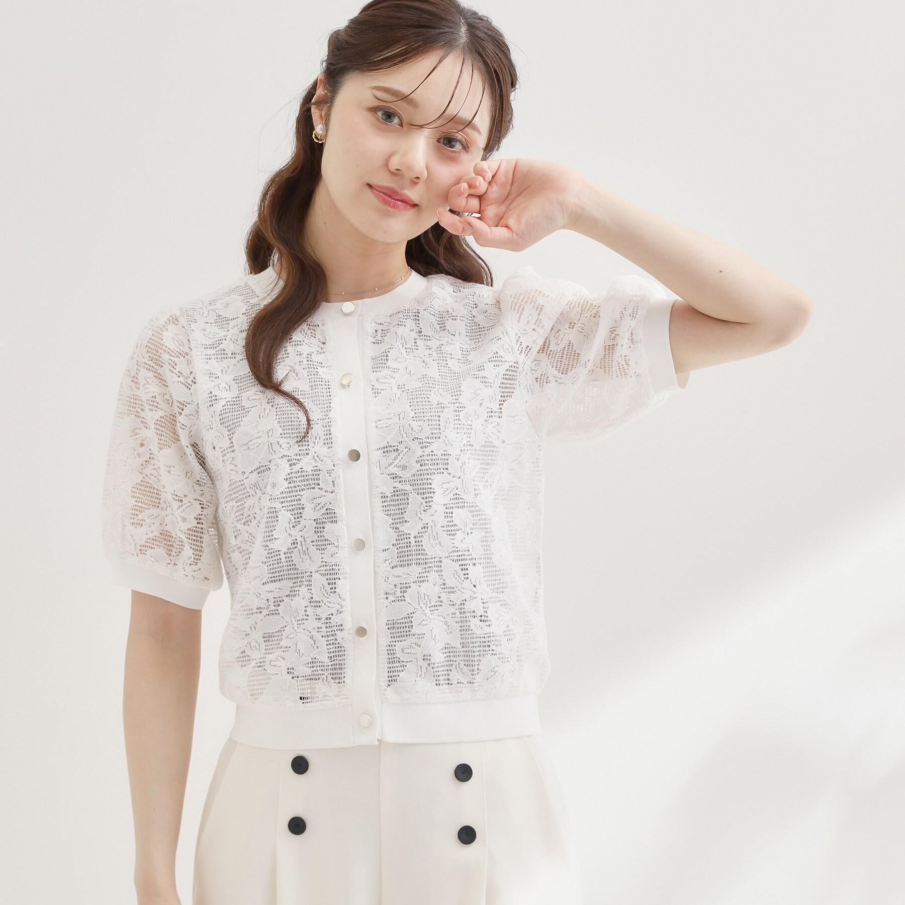 Couture broach「【洗える】フラワーレース カーディガン」|カーディガン|