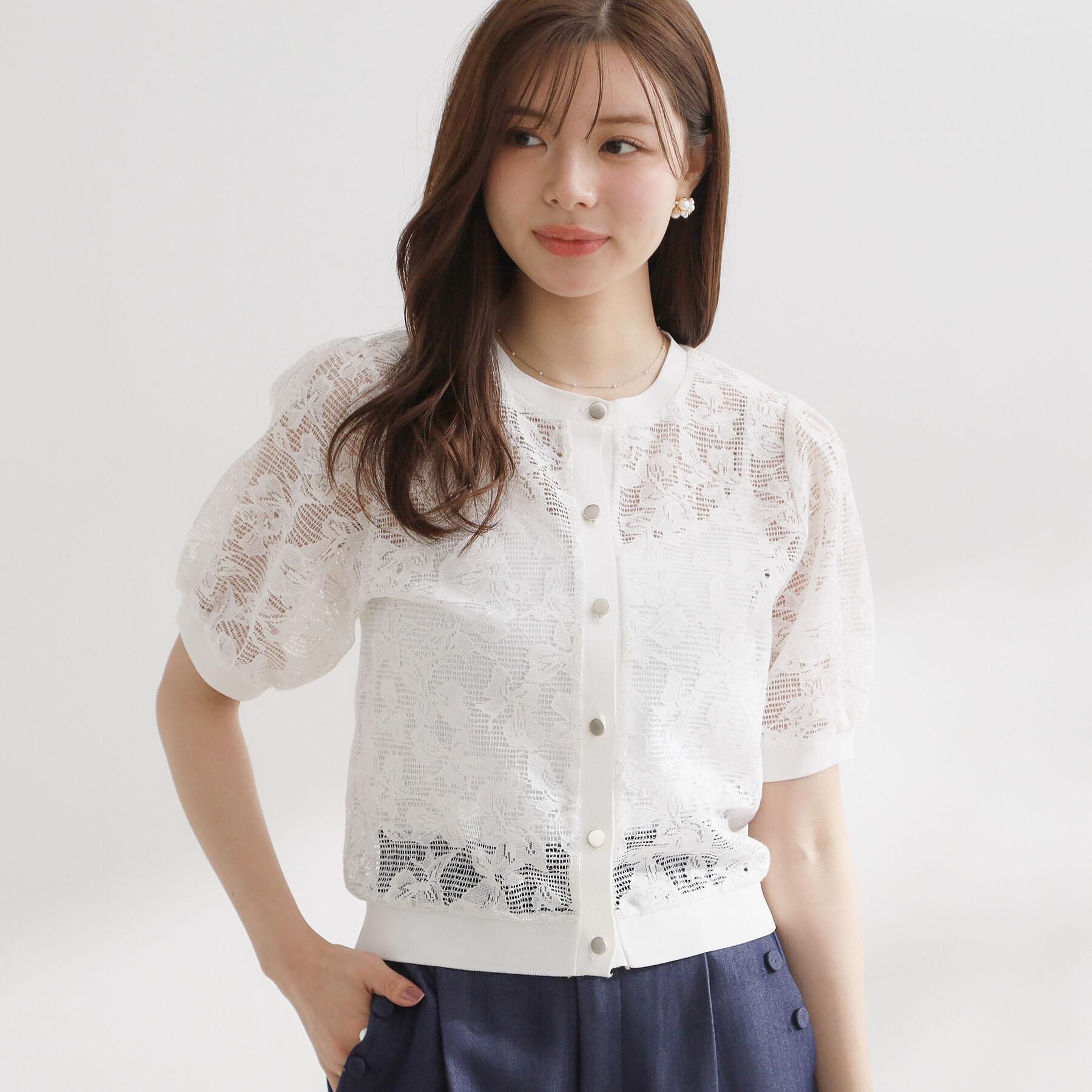 Couture broach「【洗える】フラワーレース カーディガン」|カーディガン|