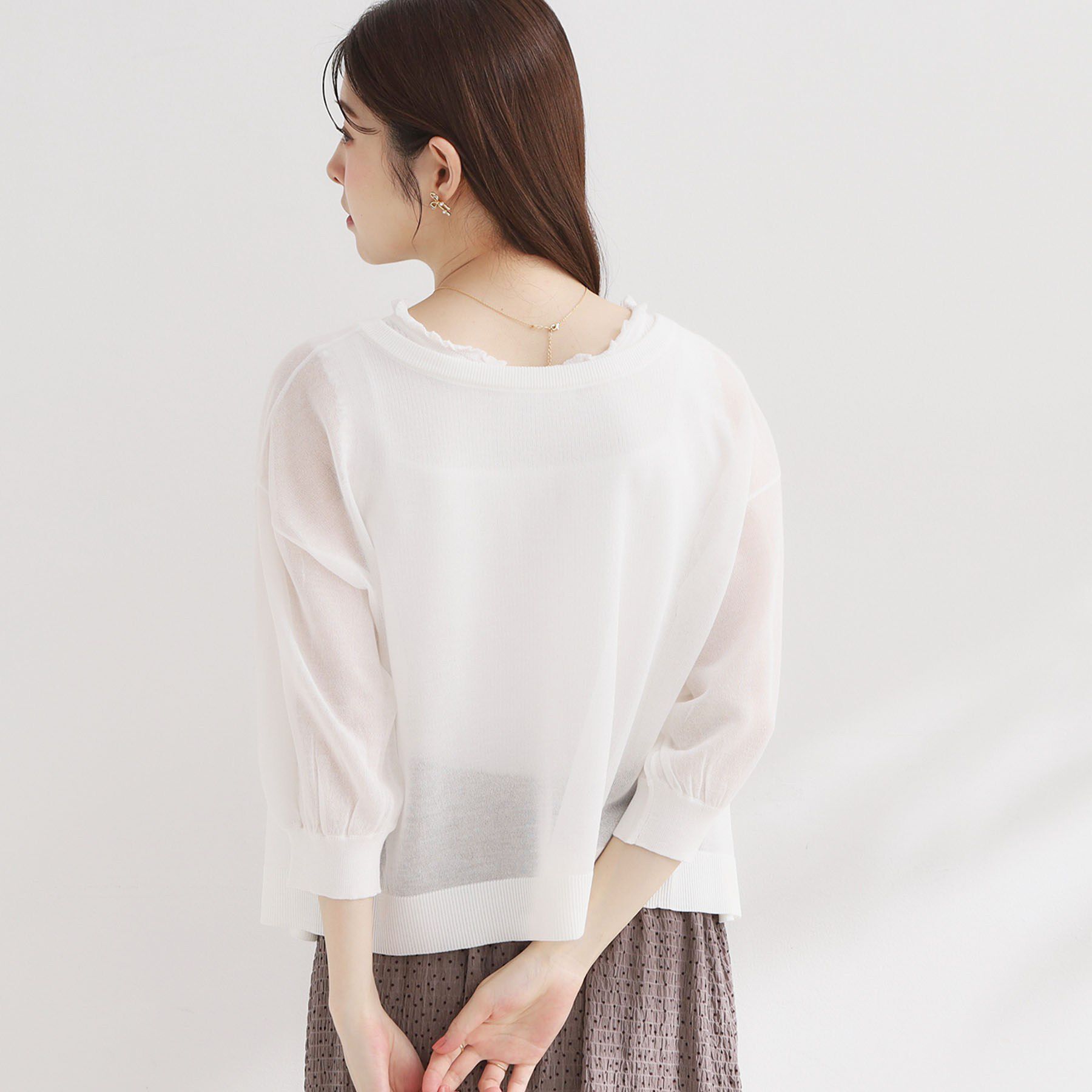 Couture broach「【前後2WAY・洗える】愛され5分袖シアーカーディガン」|カーディガン|