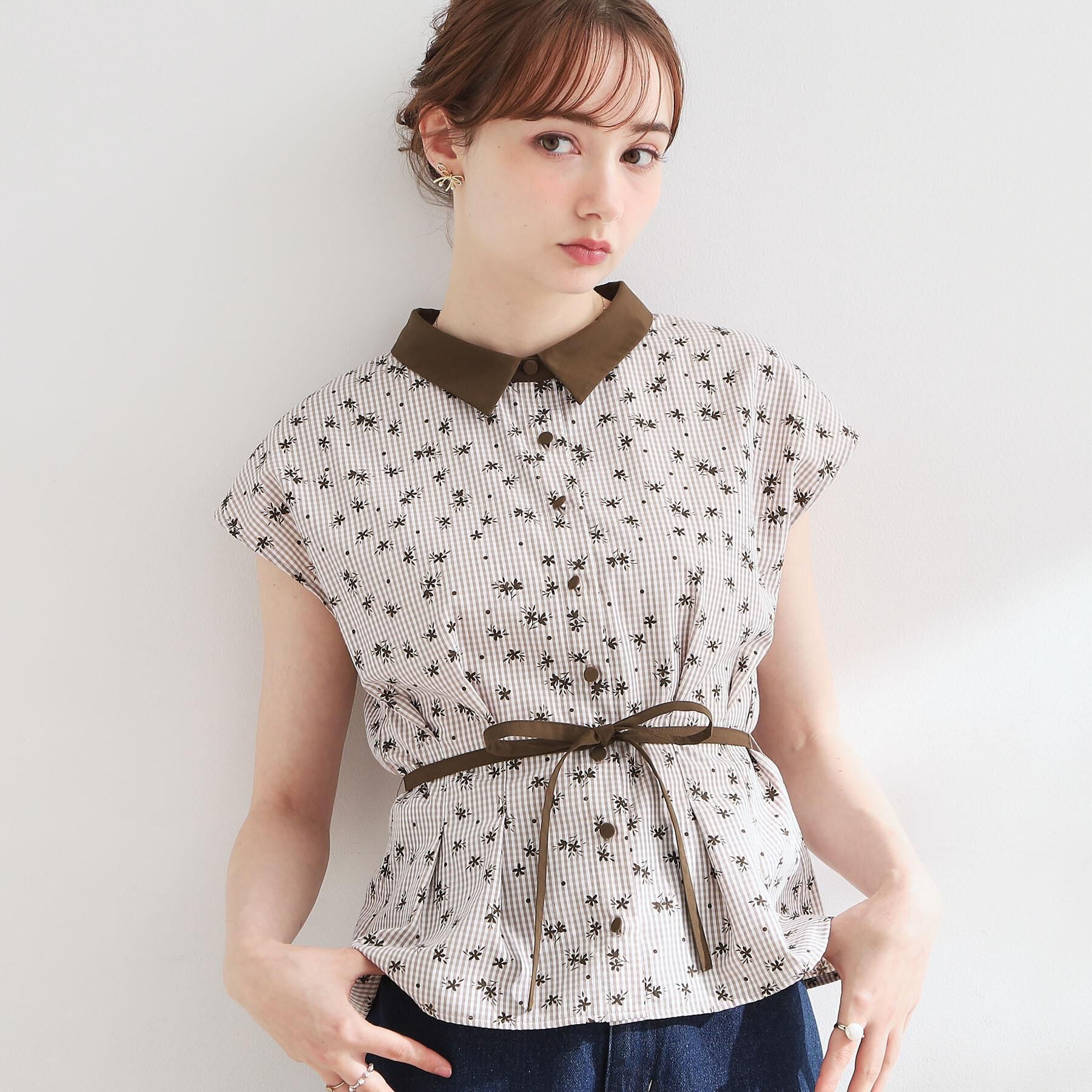 Couture broach「【洗える】フラワープリント チェックシャツ」|シャツ・ブラウス|
