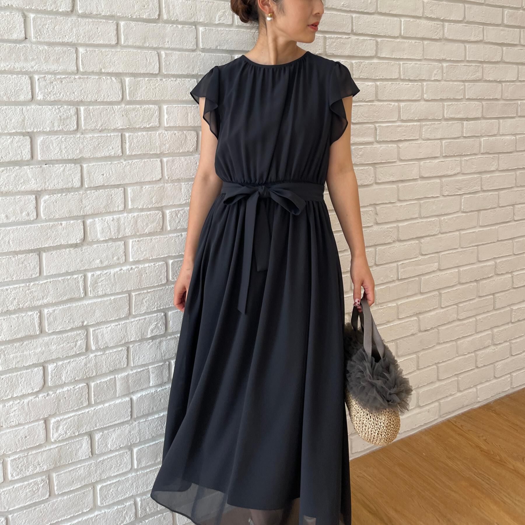 Couture broach「【洗える】袖フリル シフォン ギャザーワンピース」|ワンピース|