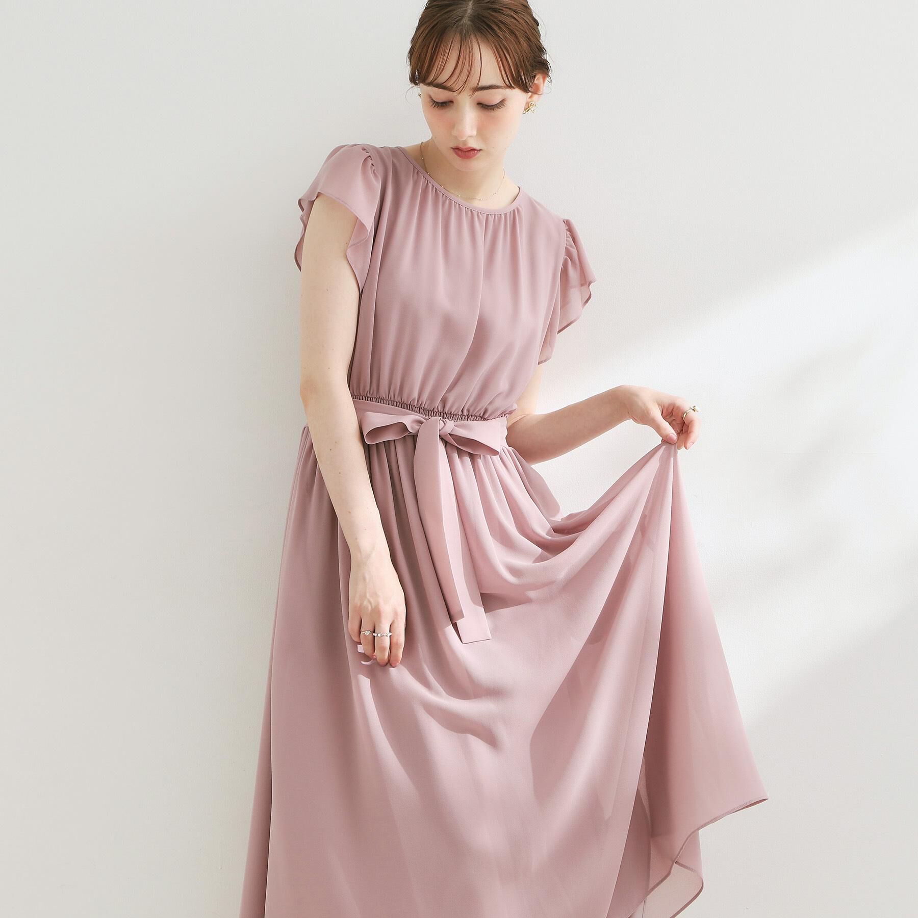 Couture broach「【洗える】袖フリル シフォン ギャザーワンピース」|ワンピース|