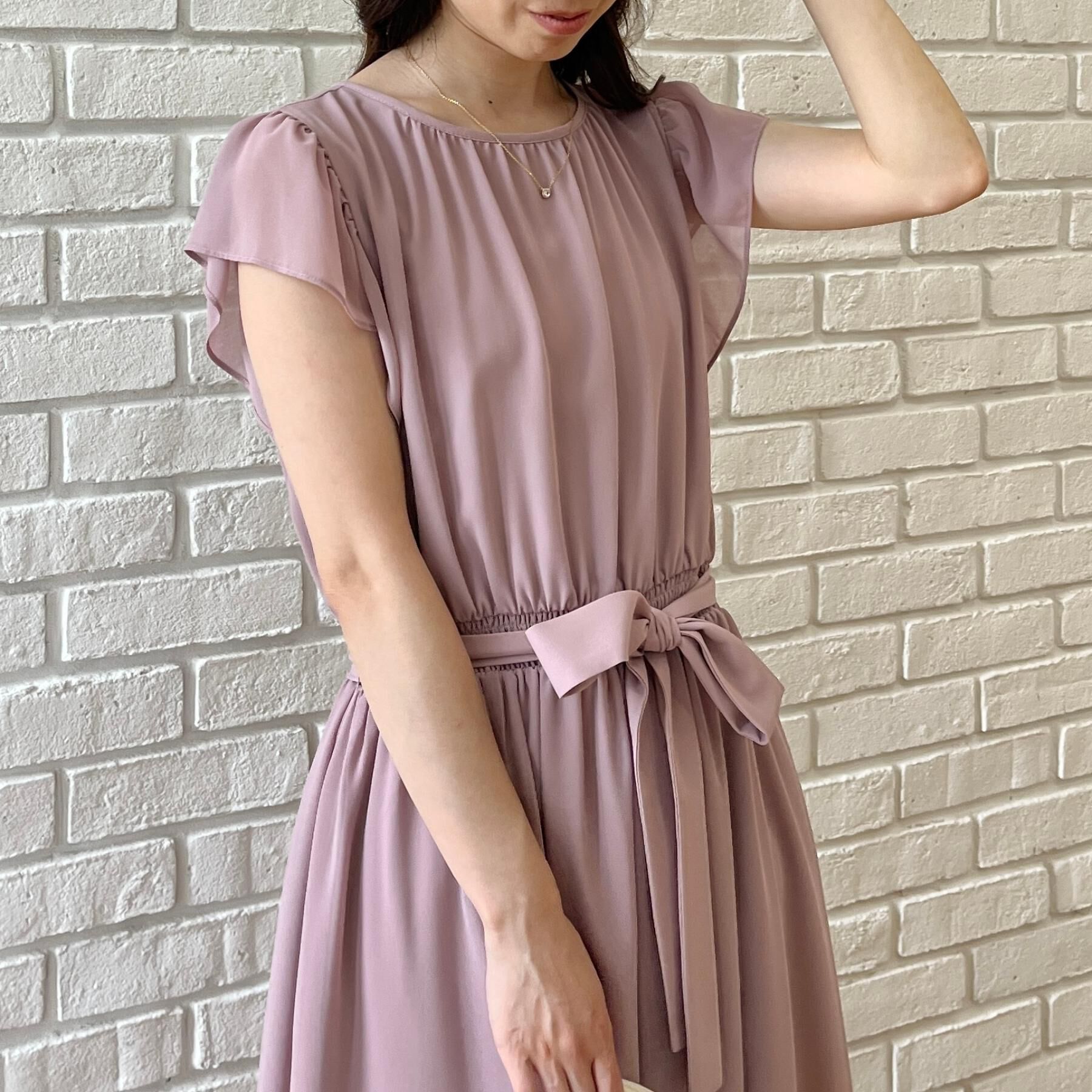 Couture broach「【洗える】袖フリル シフォン ギャザーワンピース」|ワンピース|