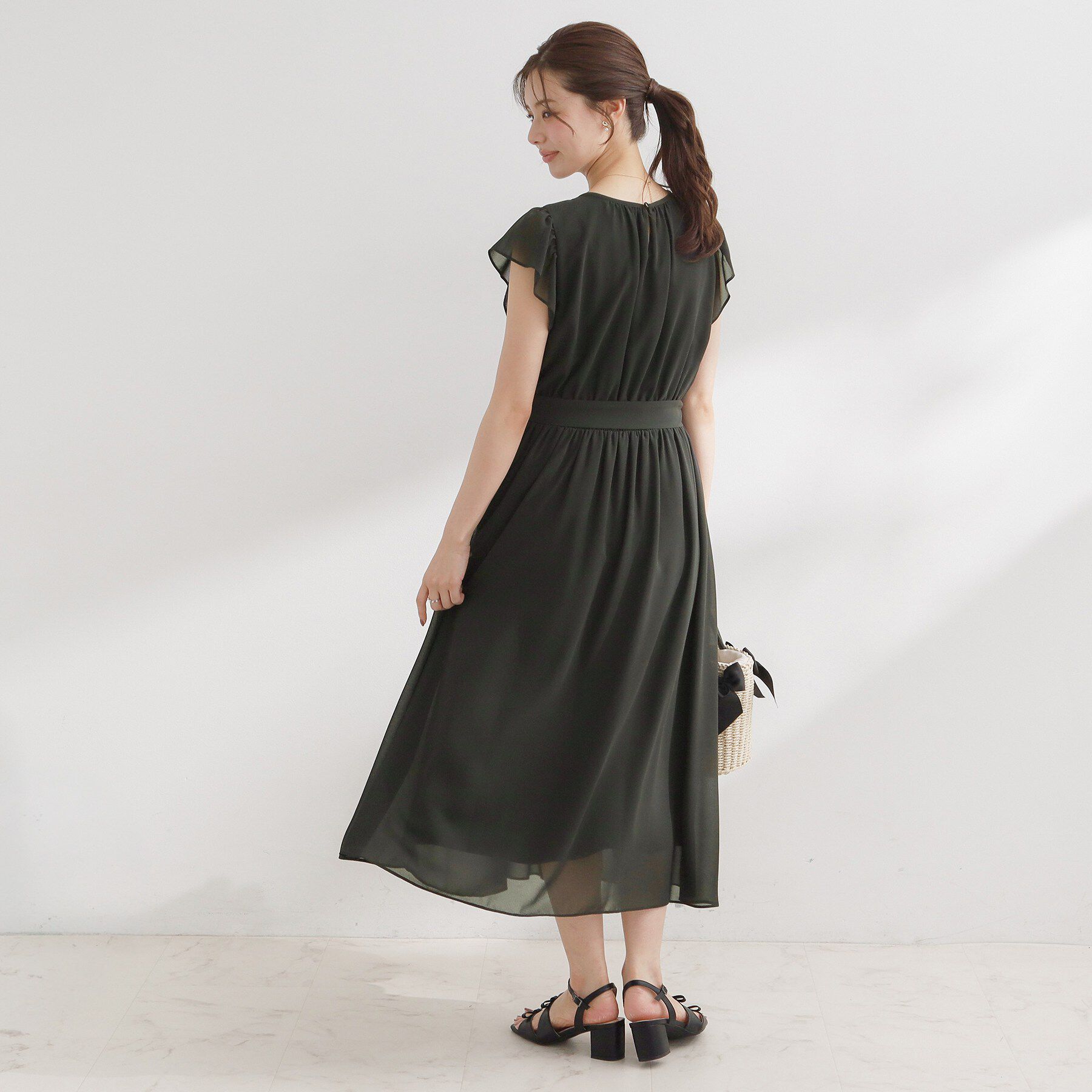 Couture broach「【洗える】袖フリル シフォン ギャザーワンピース」|ワンピース|