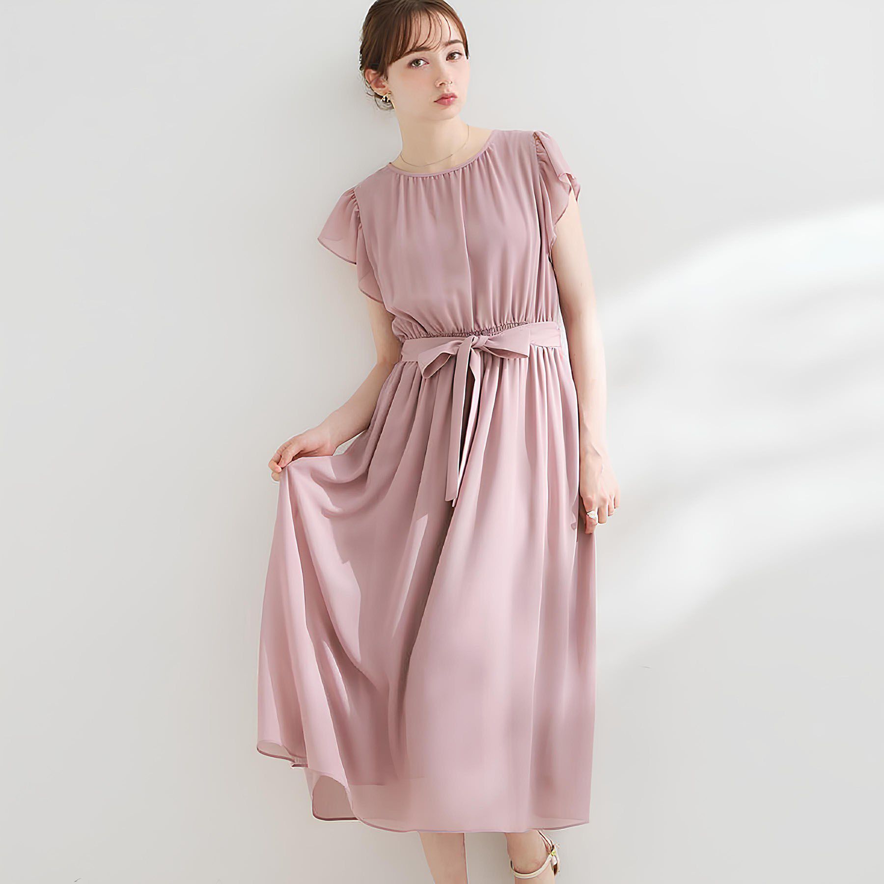 Couture broach「【洗える】袖フリル シフォン ギャザーワンピース」|ワンピース|ピンク(072)