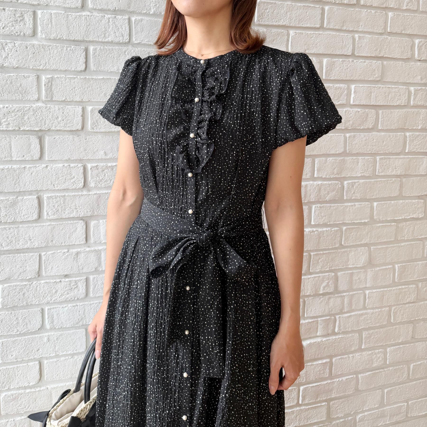 Couture broach「【洗える】フロントフリル ドット柄ワンピース」|ワンピース|