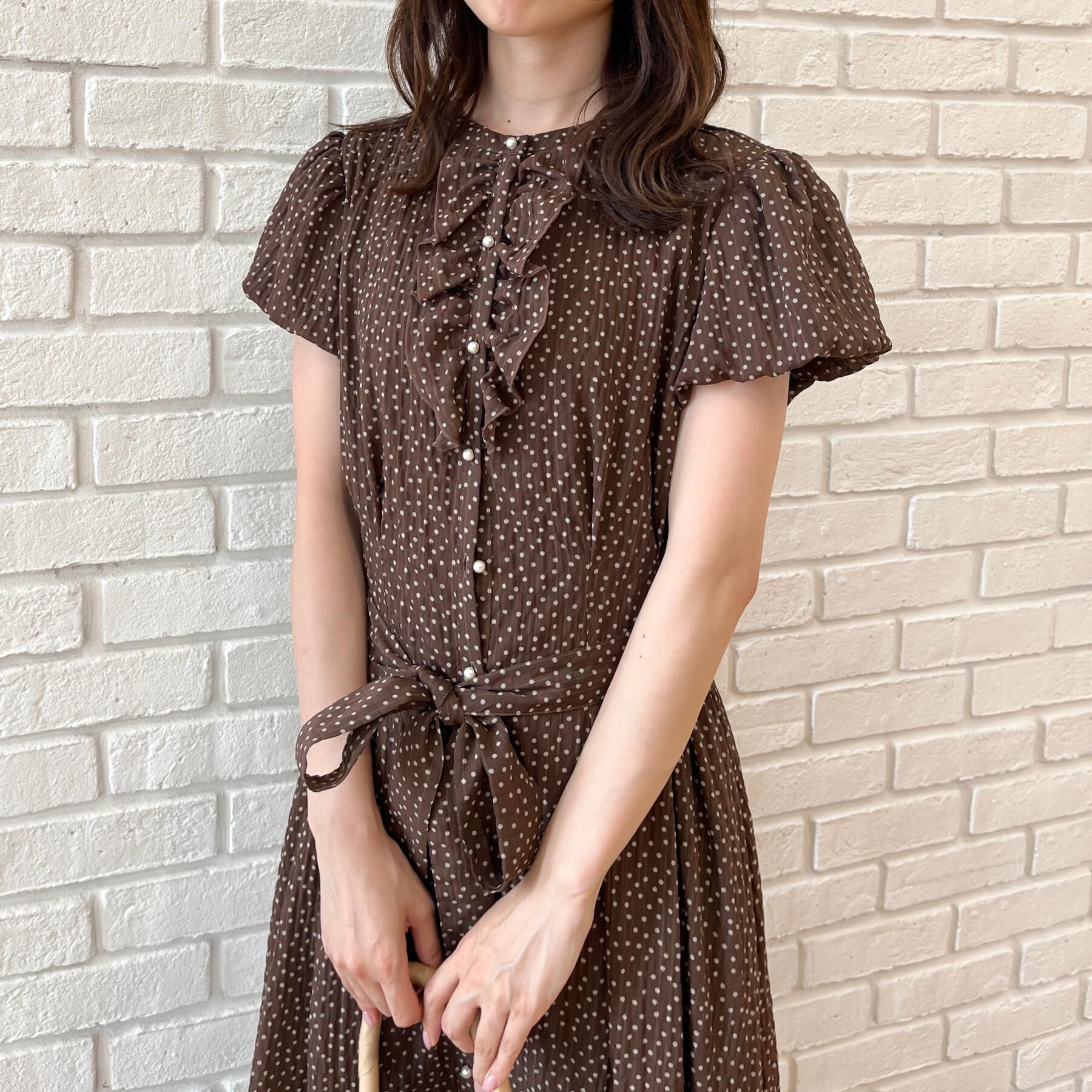 Couture broach「【洗える】フロントフリル ドット柄ワンピース」|ワンピース|
