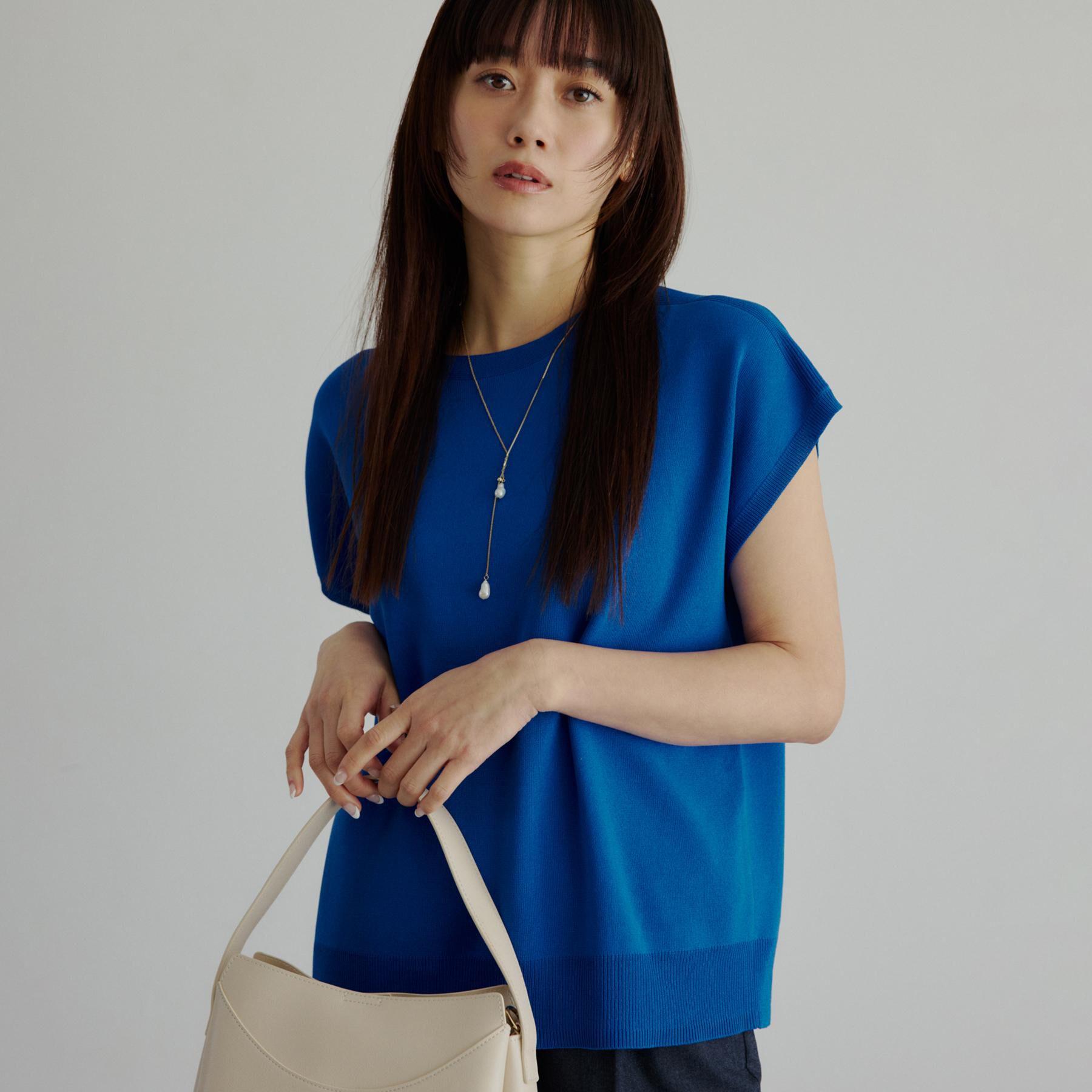 THE SHOP TK「【S-XL/ひんやりタッチ】多機能フレンチスリーブニット 洗濯機OK/UVケア/毛玉になりにくい」|ニット・セーター|