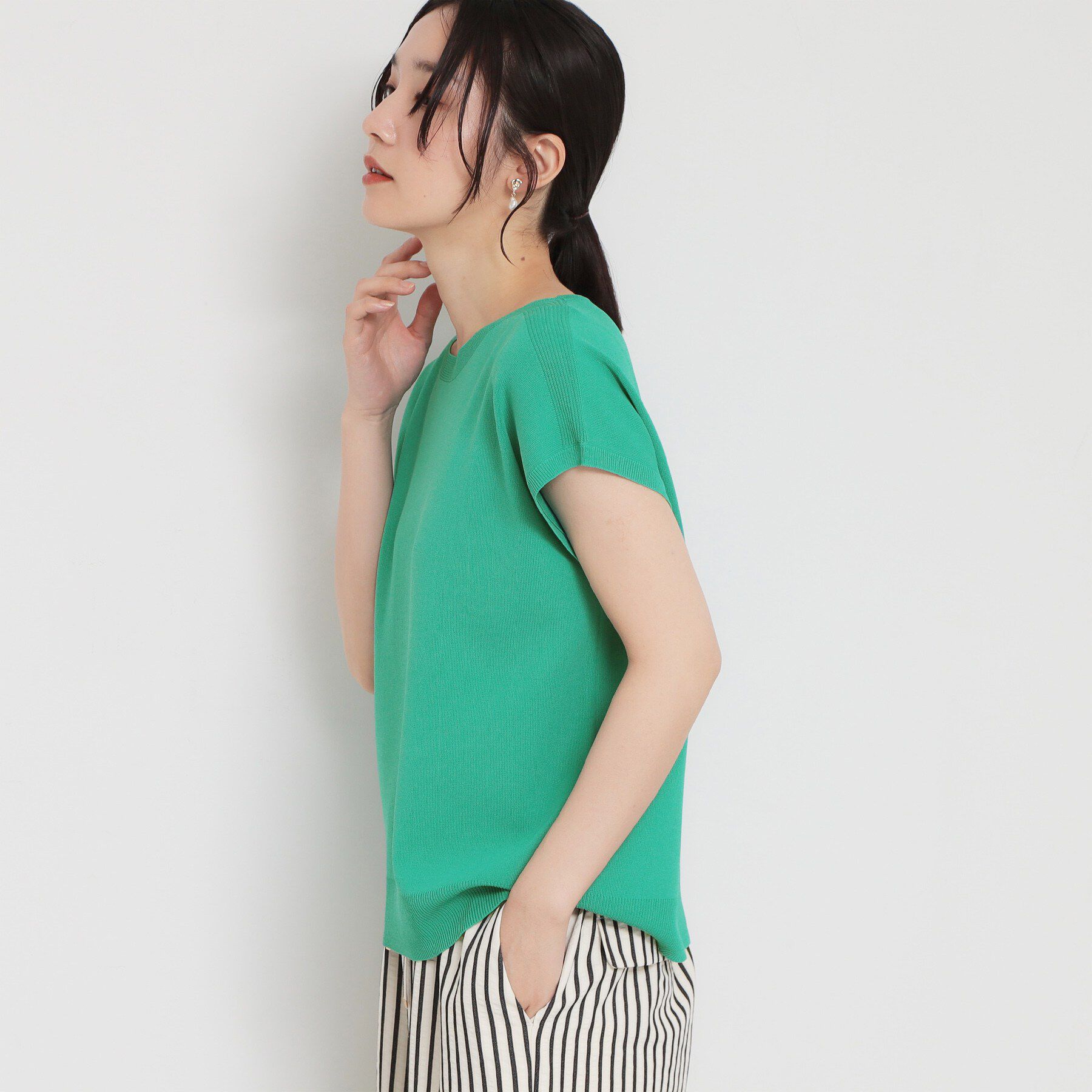 THE SHOP TK「【S-XL/ひんやりタッチ】多機能フレンチスリーブニット 洗濯機OK/UVケア/毛玉になりにくい」|ニット・セーター|