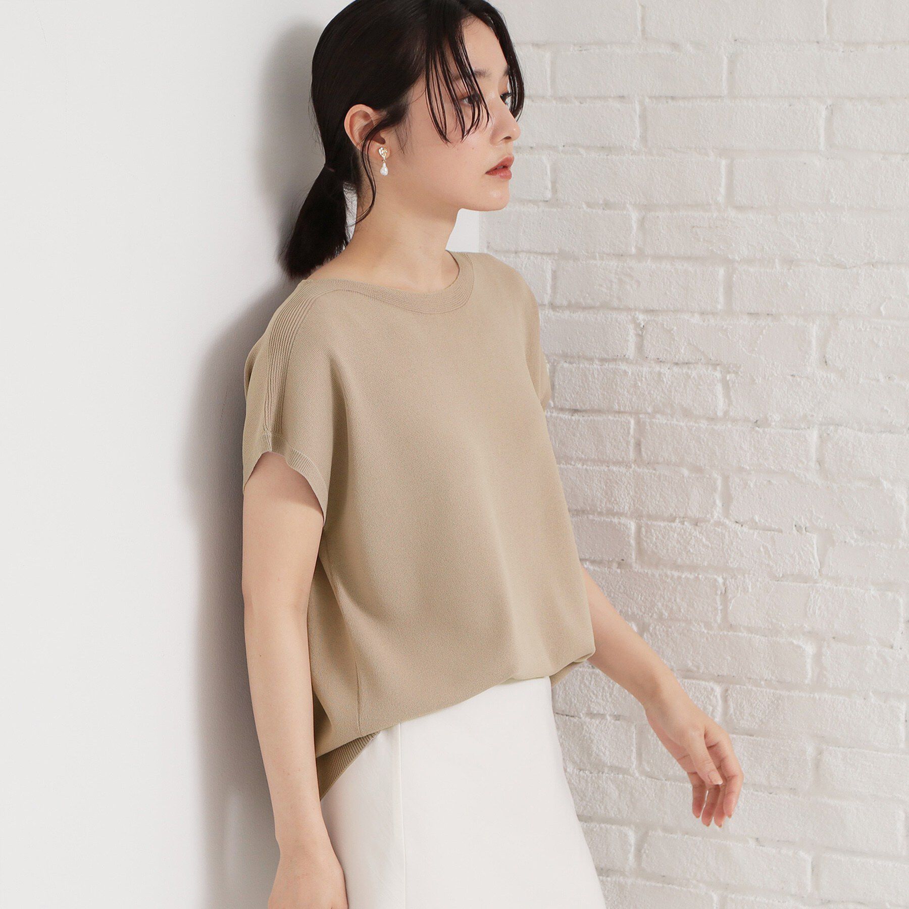 THE SHOP TK「【S-XL/ひんやりタッチ】多機能フレンチスリーブニット 洗濯機OK/UVケア/毛玉になりにくい」|ニット・セーター|