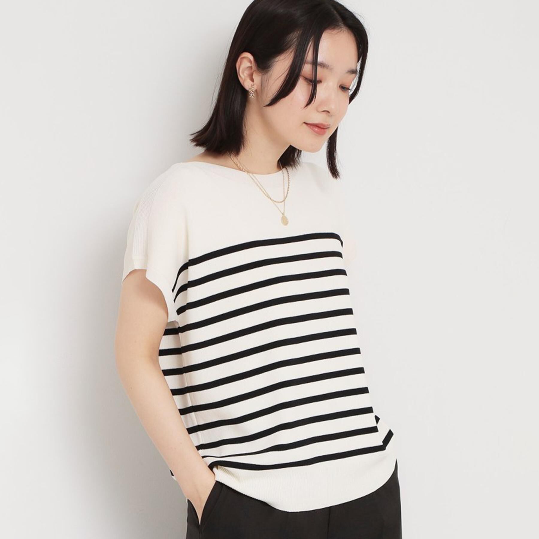 THE SHOP TK「【S-XL/ひんやりタッチ】多機能フレンチスリーブニット 洗濯機OK/UVケア/毛玉になりにくい」|ニット・セーター|